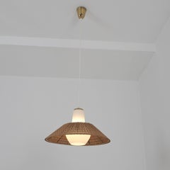 Paavo Tynell Ceiling Lamp in Rattan, Brass, & Glass Model K3-262, Idman 1960s