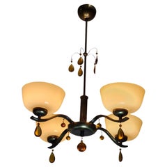 Paavo Tynell Ceiling Lamp Model 1464, Glass, Amber Crystals & Brass, Taito 1930s