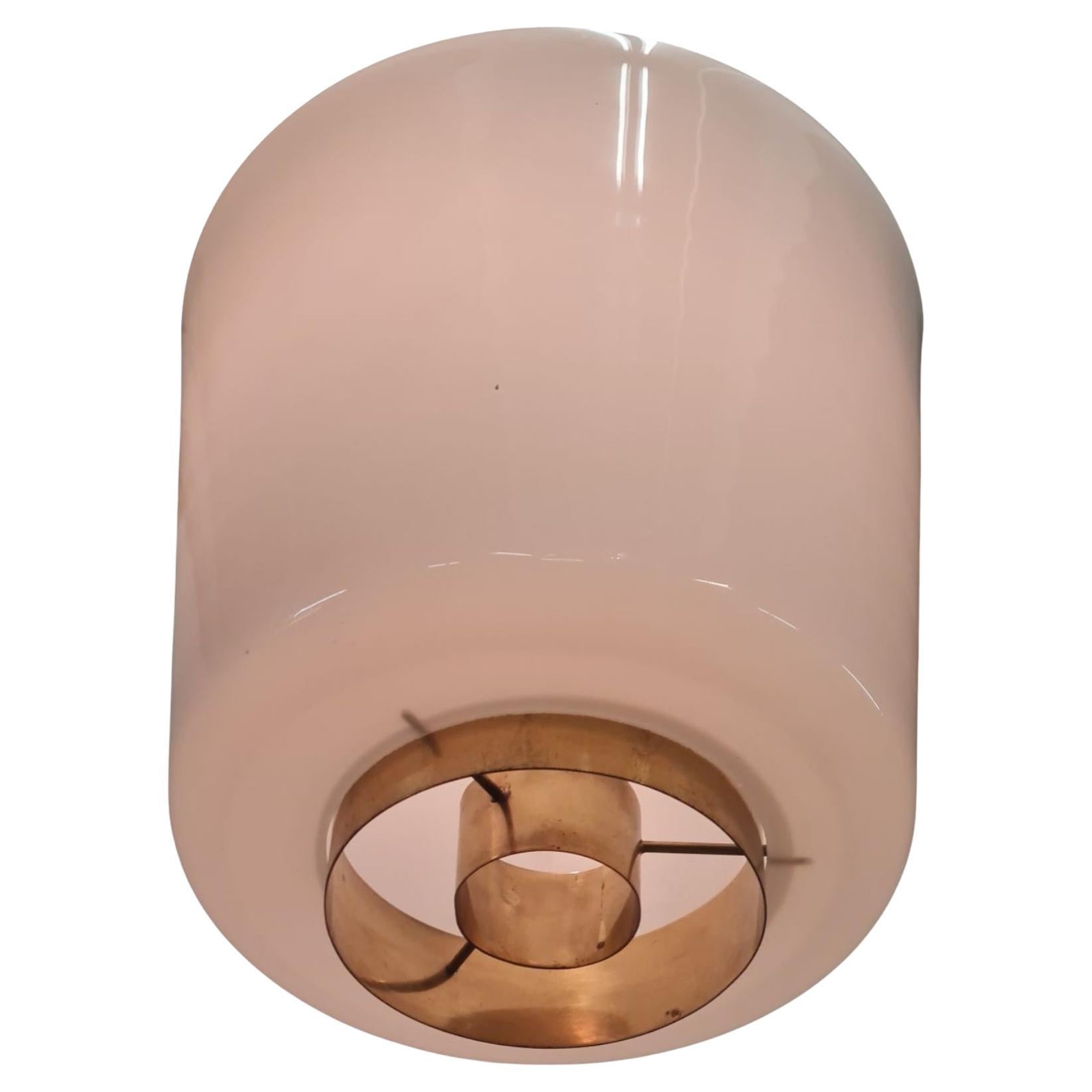 Paavo Tynell Ceiling Lamp Model A 2-10 in Brass & Opaline Glass, Idman 1950s