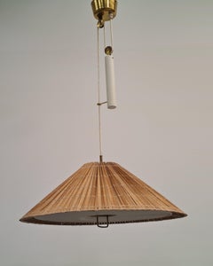 Verstellbare Deckenleuchte Modell A1998 von Paavo Tynell aus Messing, Weiß und Rattan, 1950er Jahre