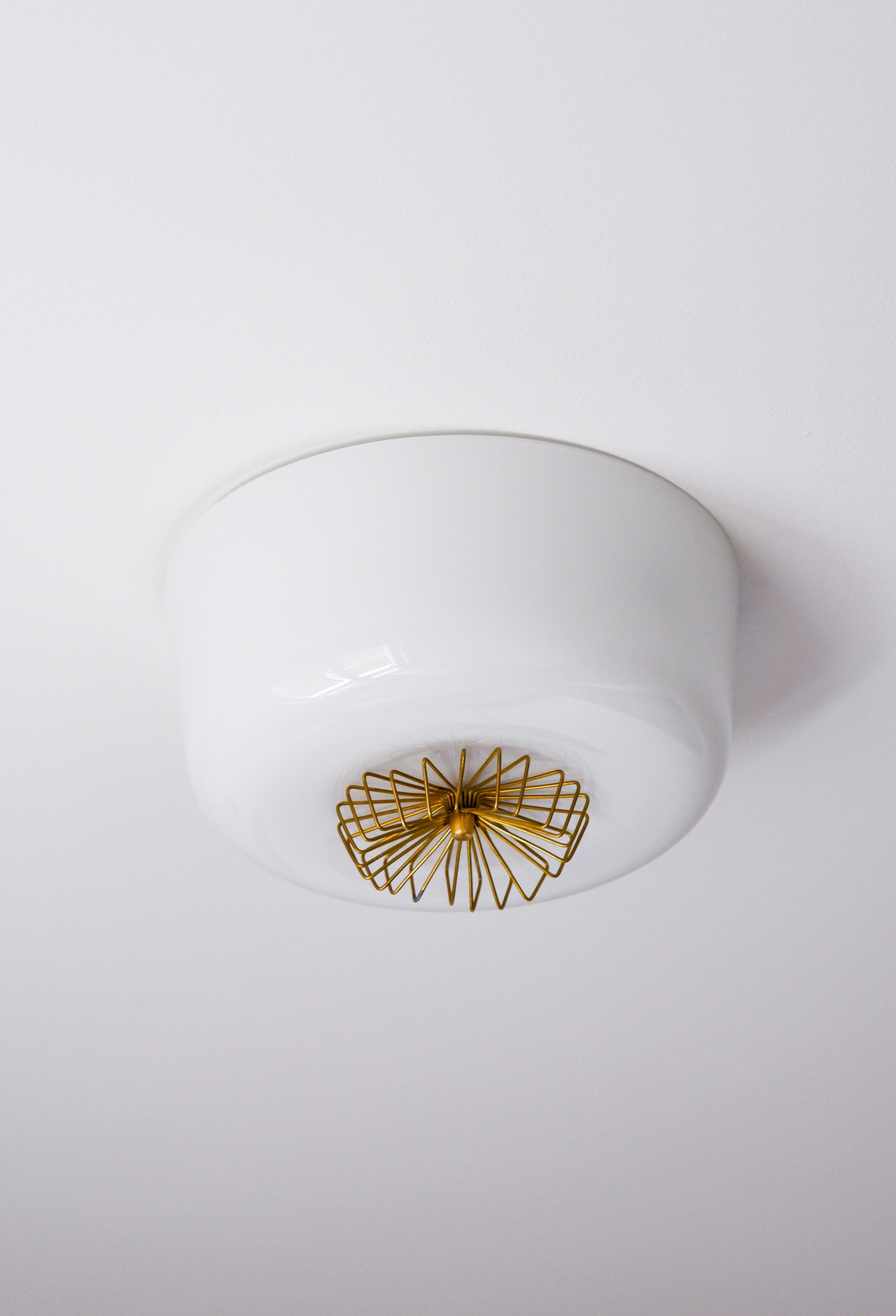 Finnish Paavo Tynell ceiling lamp, opal and Glass for TAITO circa 1940. For Sale