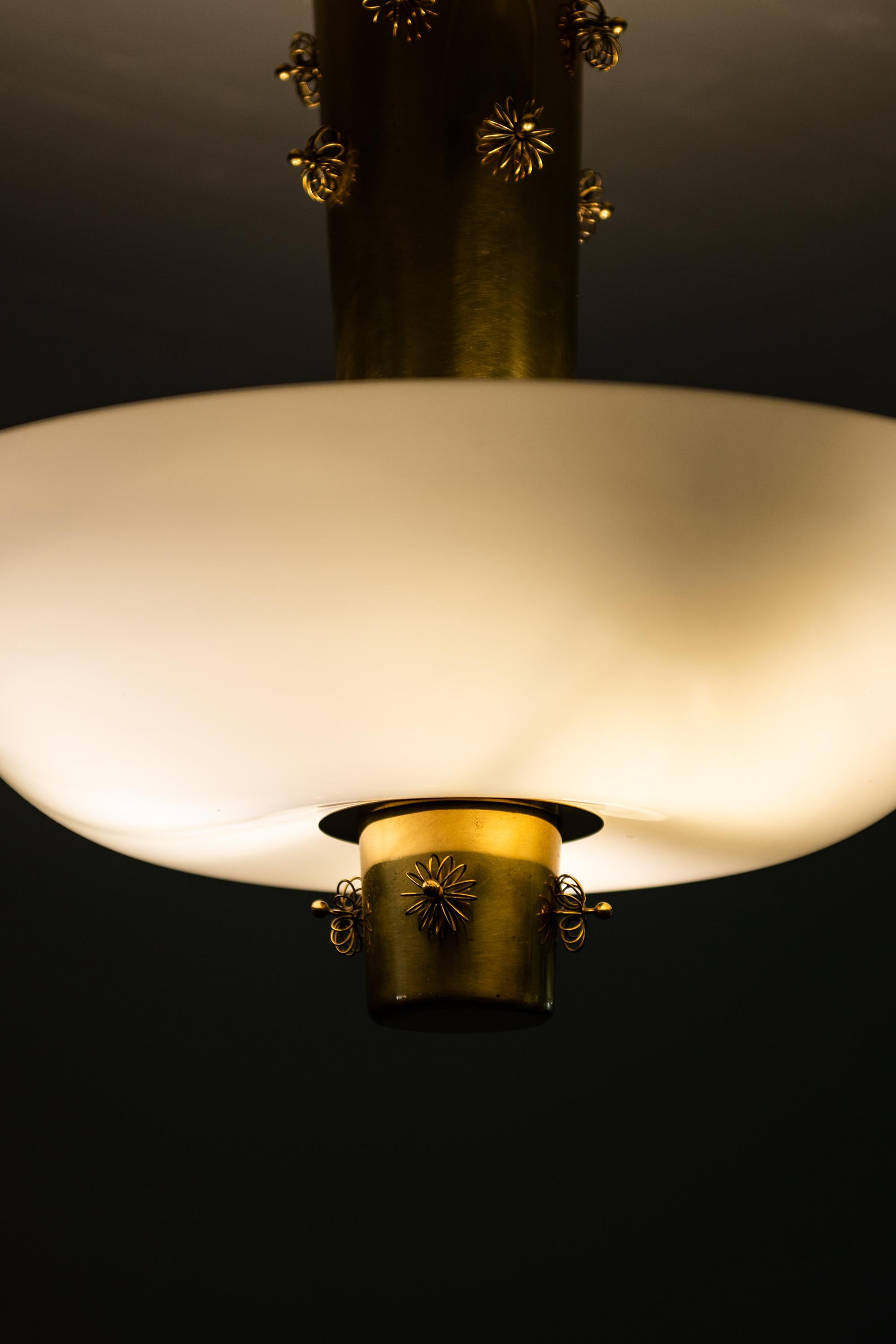 Brass Paavo Tynell Ceiling Lamp Produced by Taito Oy in Finland