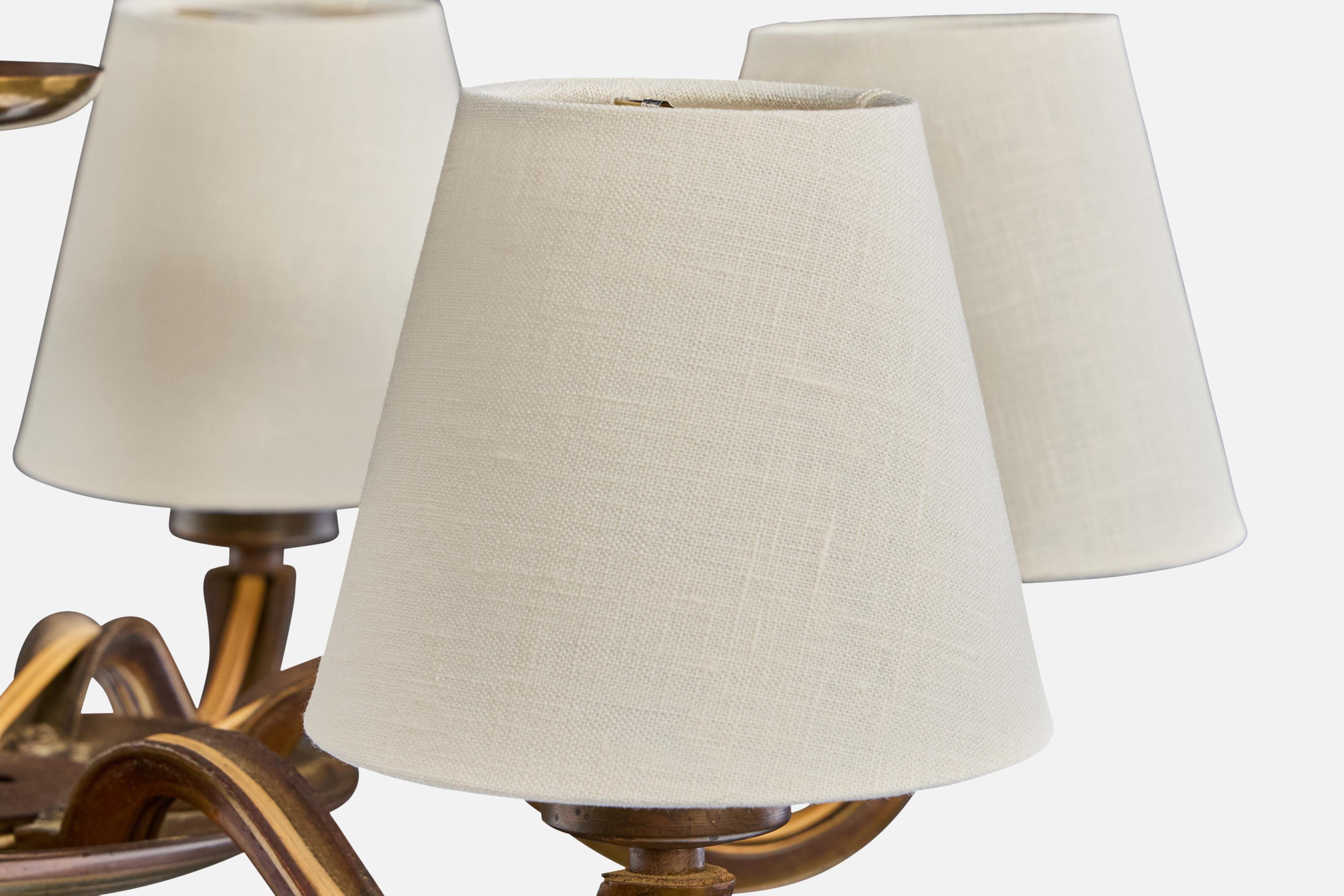 Paavo Tynell, Chandelier, Brass, Fabric, Cord, Finland, 1930s For Sale 4