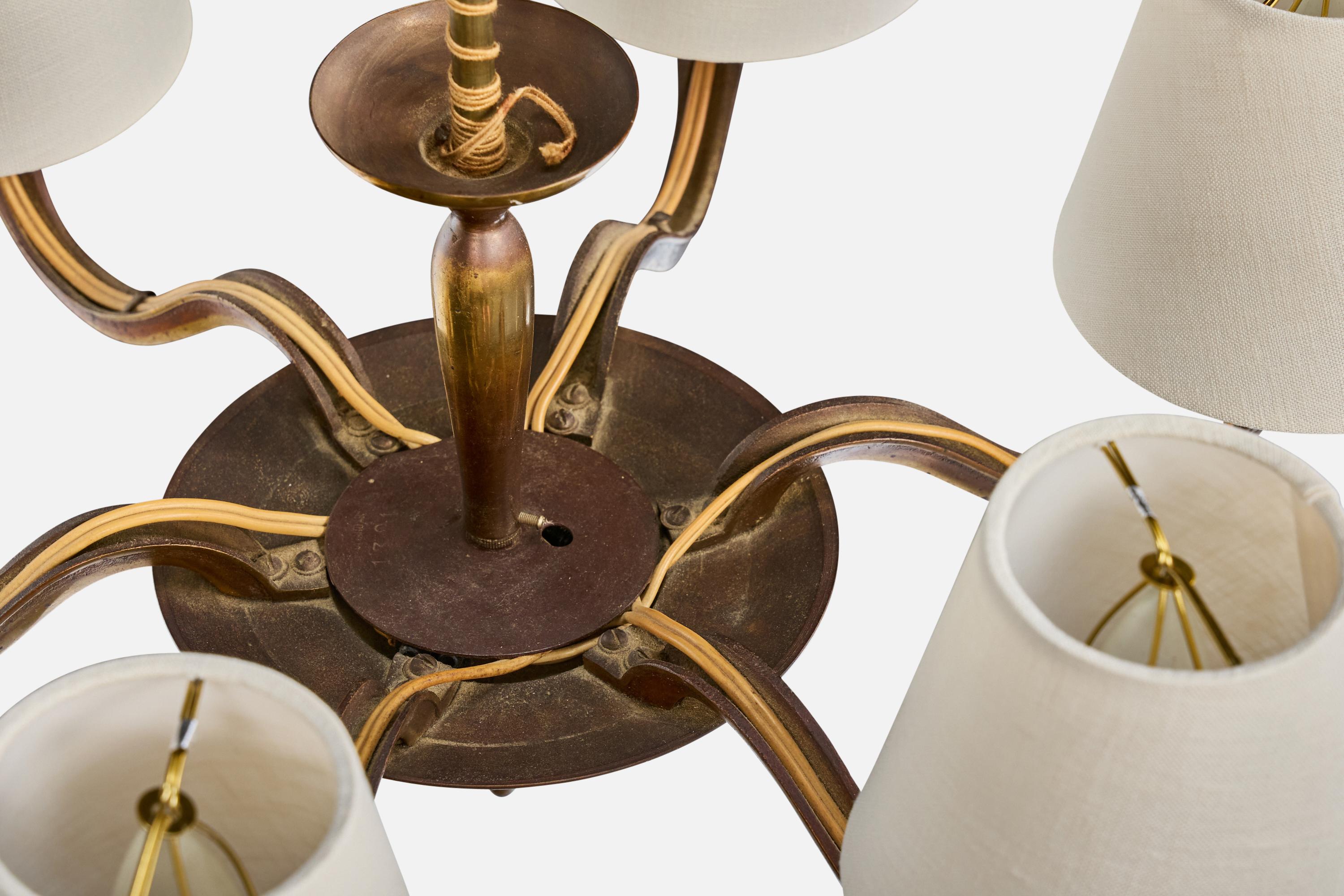 Paavo Tynell, Chandelier, Brass, Fabric, Cord, Finland, 1930s For Sale 5