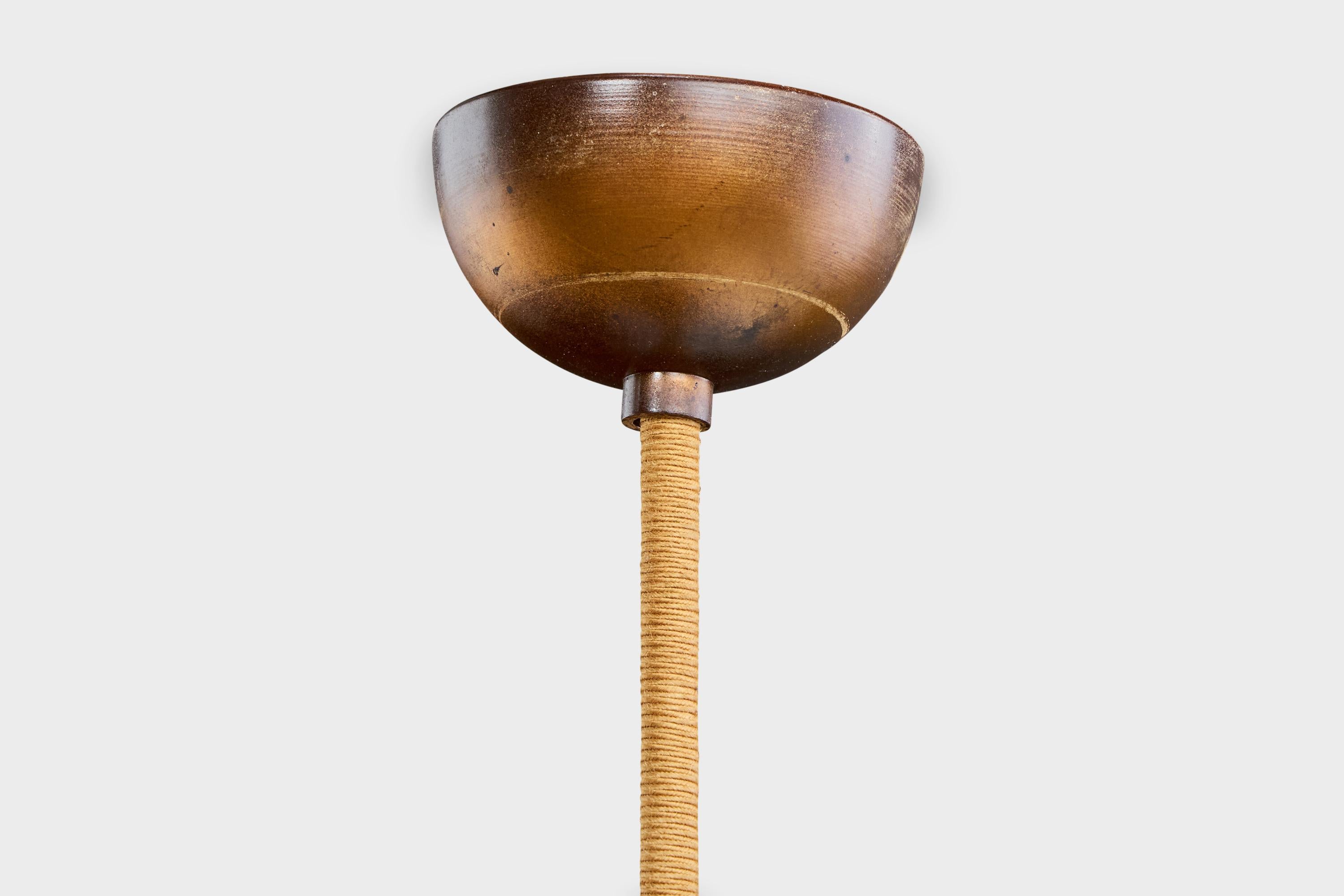 Finnish Paavo Tynell, Chandelier, Brass, Fabric, Cord, Finland, 1930s For Sale