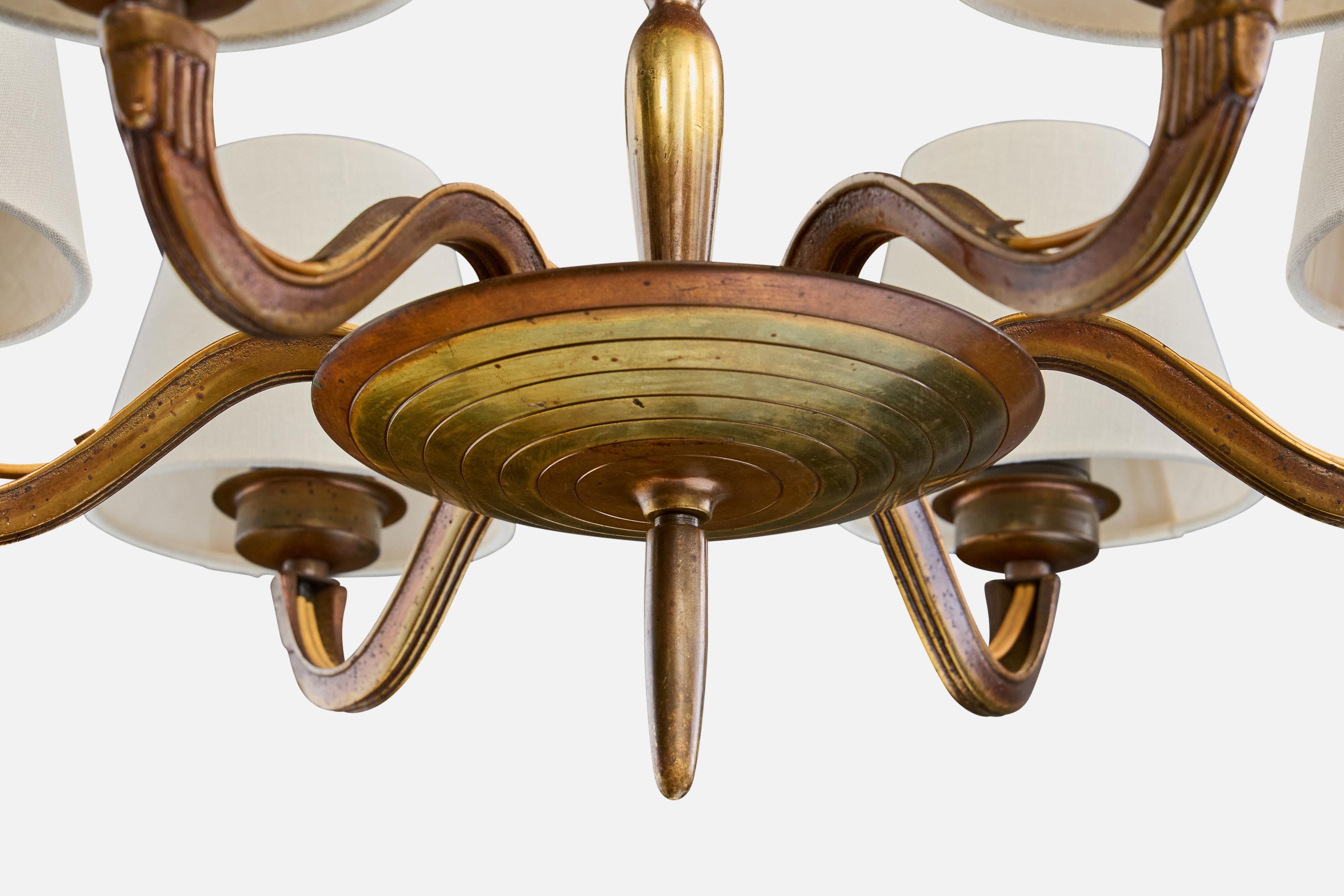 Paavo Tynell, Chandelier, Brass, Fabric, Cord, Finland, 1930s For Sale 2