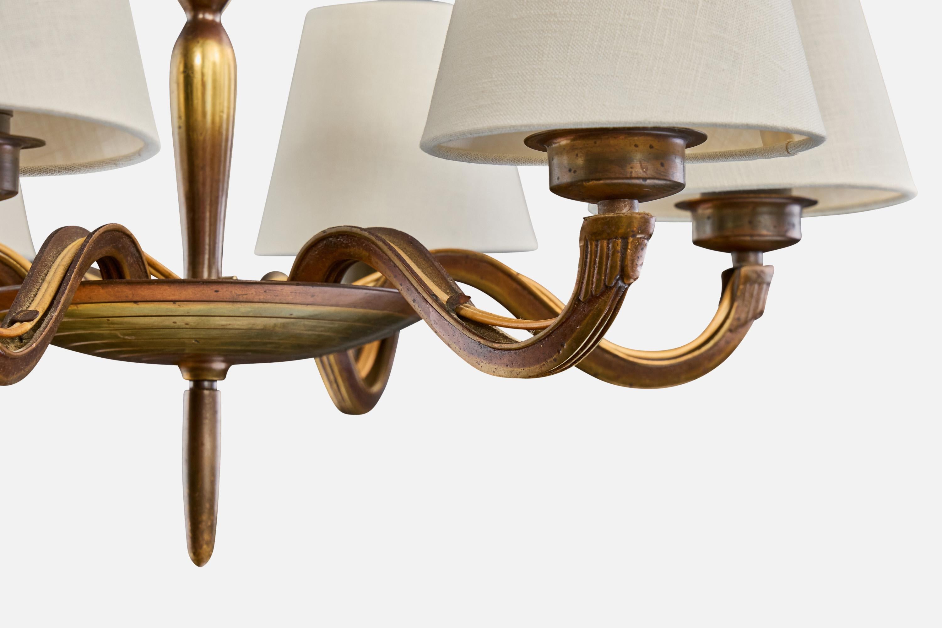 Paavo Tynell, Chandelier, Brass, Fabric, Cord, Finland, 1930s For Sale 3