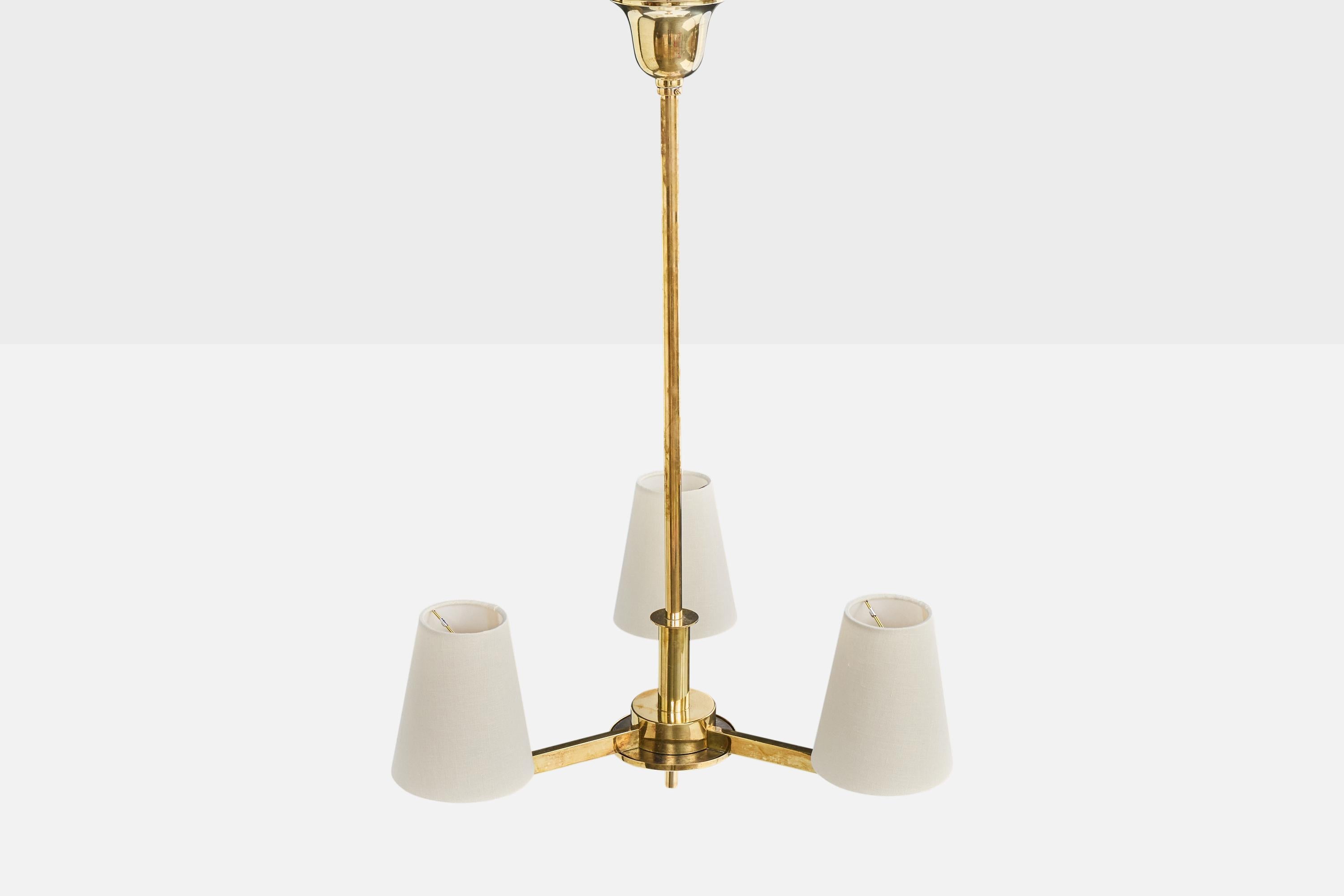 Finnish Paavo Tynell, Chandelier, Brass, Fabric, Finland, 1940s For Sale