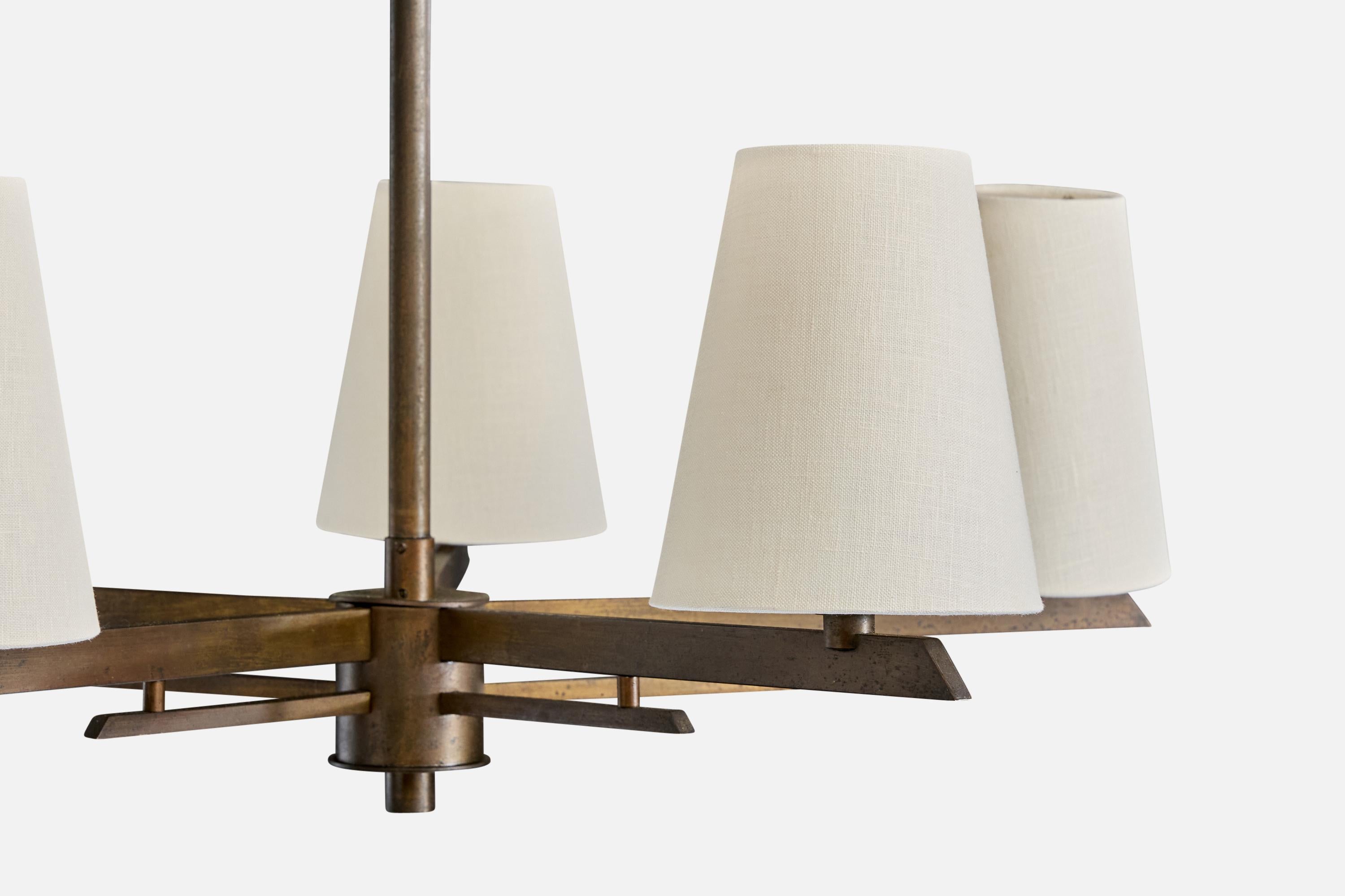 Mid-20th Century Paavo Tynell, Chandelier, Brass, Fabric, Finland, 1940s For Sale