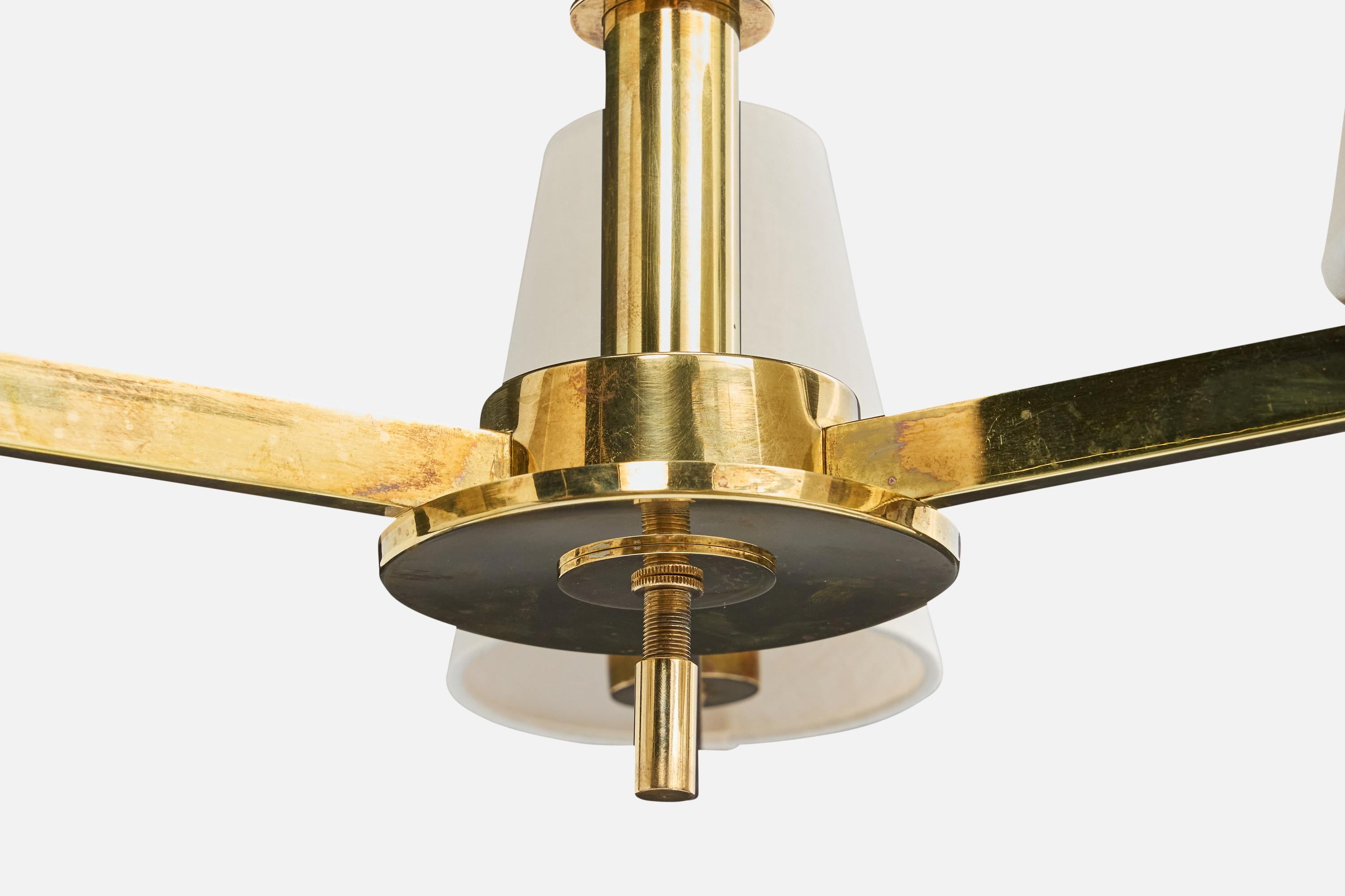 Paavo Tynell, Chandelier, Brass, Fabric, Finland, 1940s For Sale 1