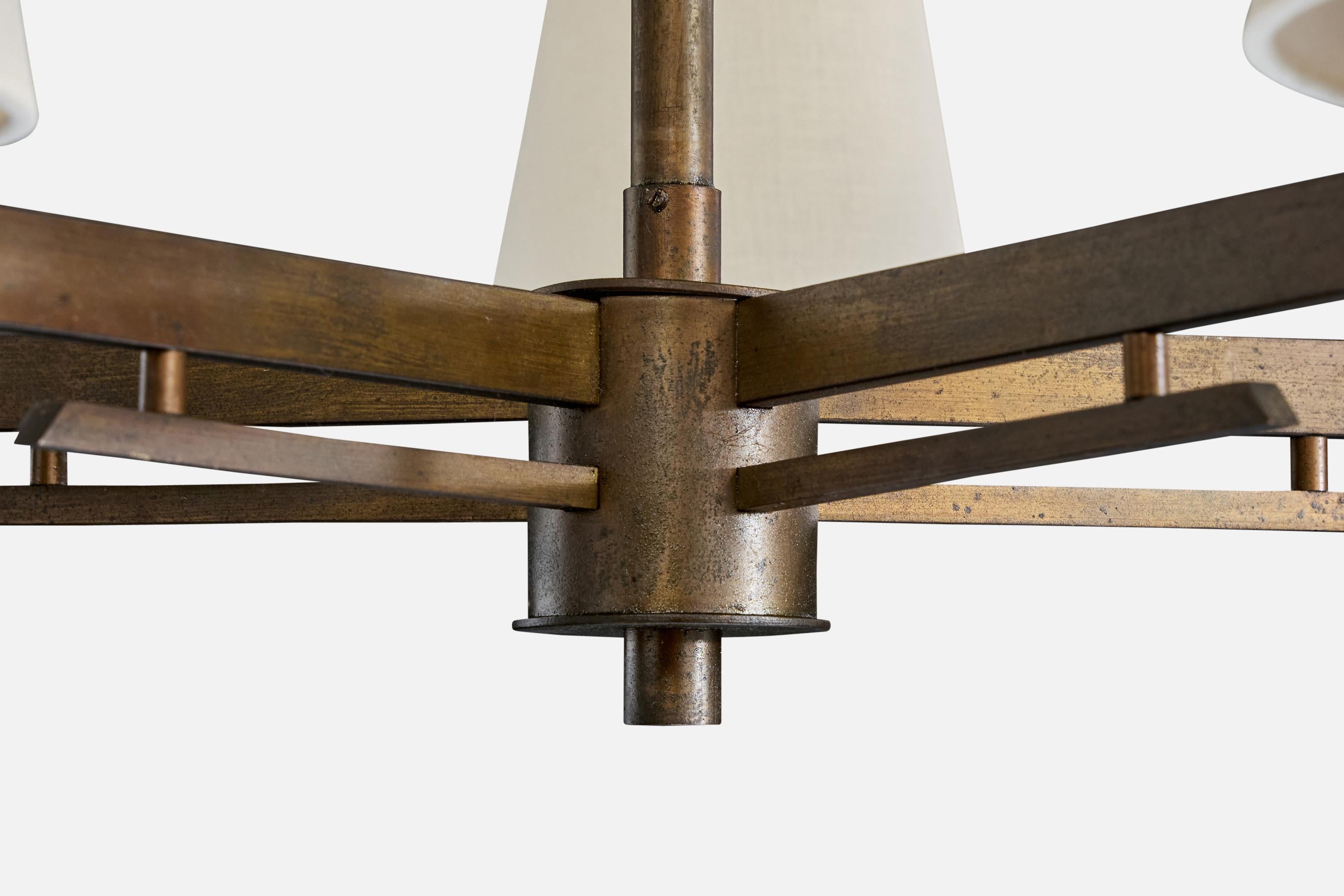 Paavo Tynell, Chandelier, Brass, Fabric, Finland, 1940s For Sale 1