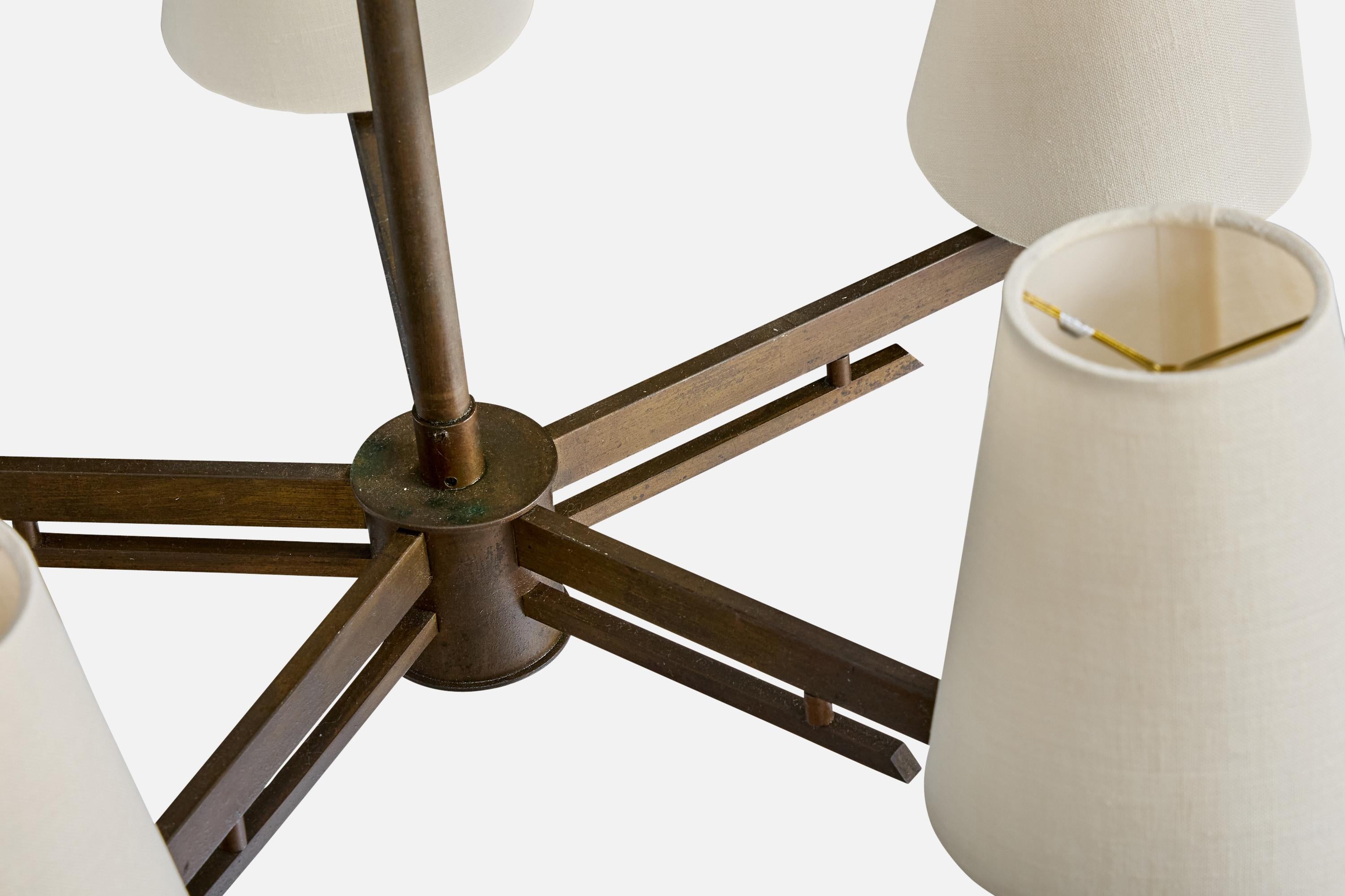 Paavo Tynell, Chandelier, Brass, Fabric, Finland, 1940s For Sale 2