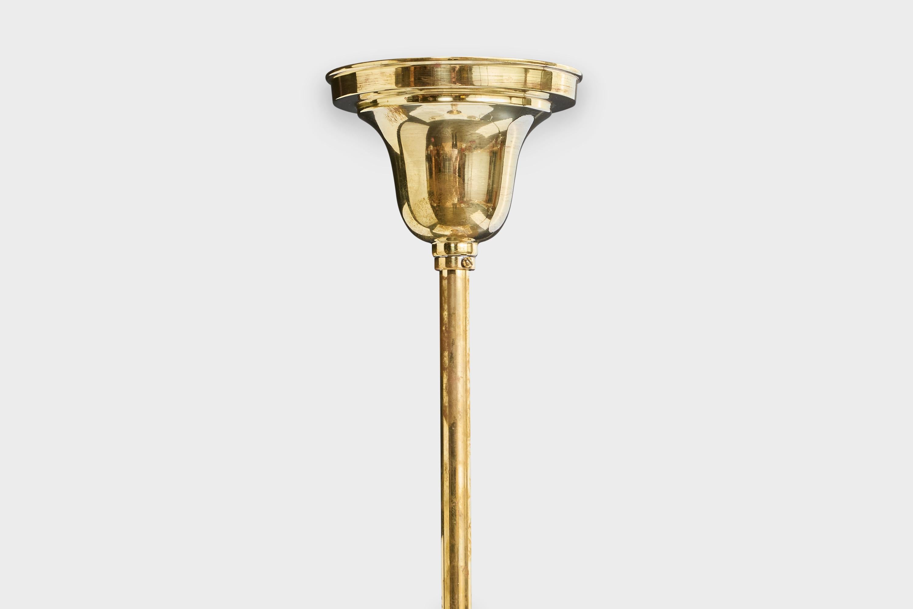 Paavo Tynell, Chandelier, Brass, Fabric, Finland, 1940s For Sale 3