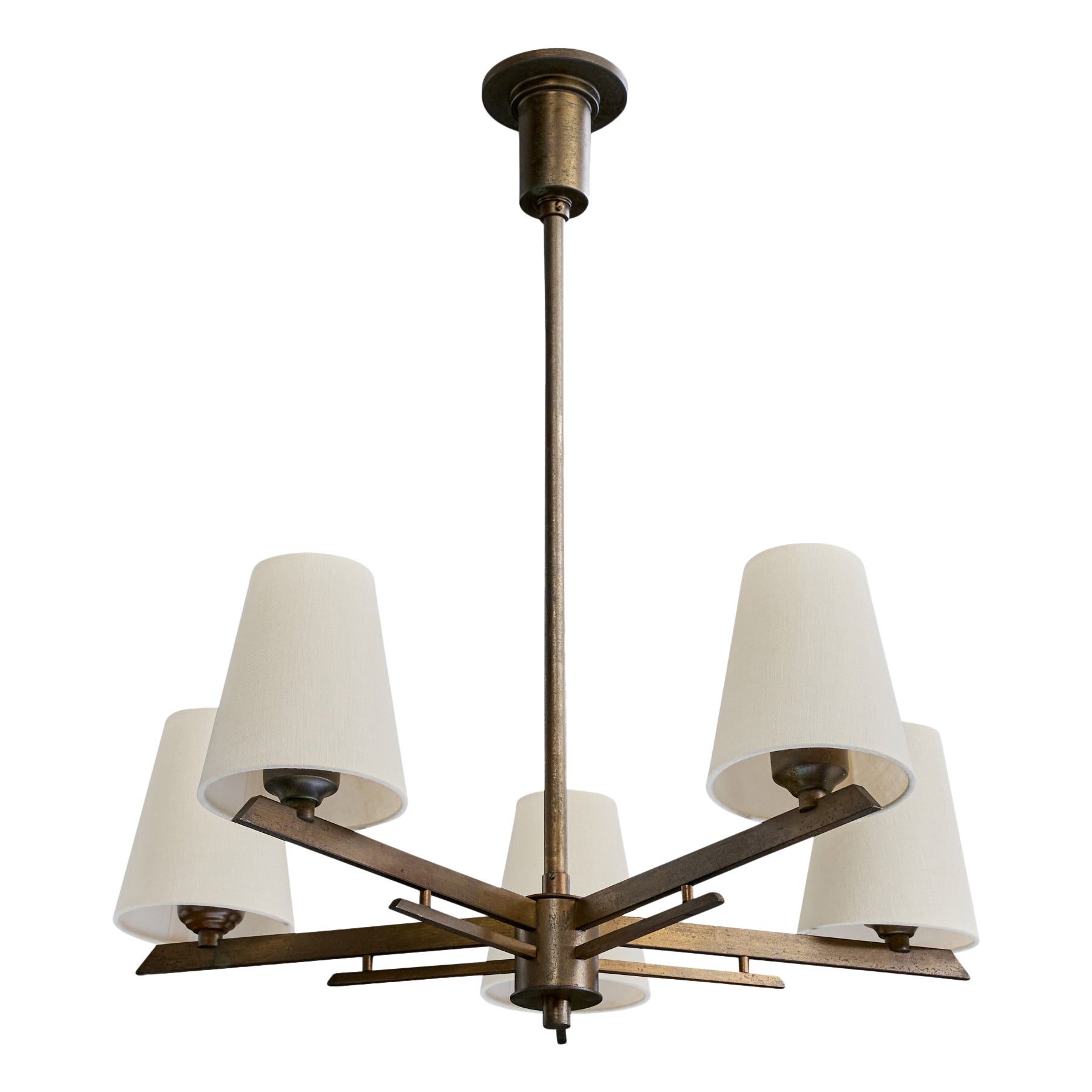 Paavo Tynell, Chandelier, Brass, Fabric, Finland, 1940s