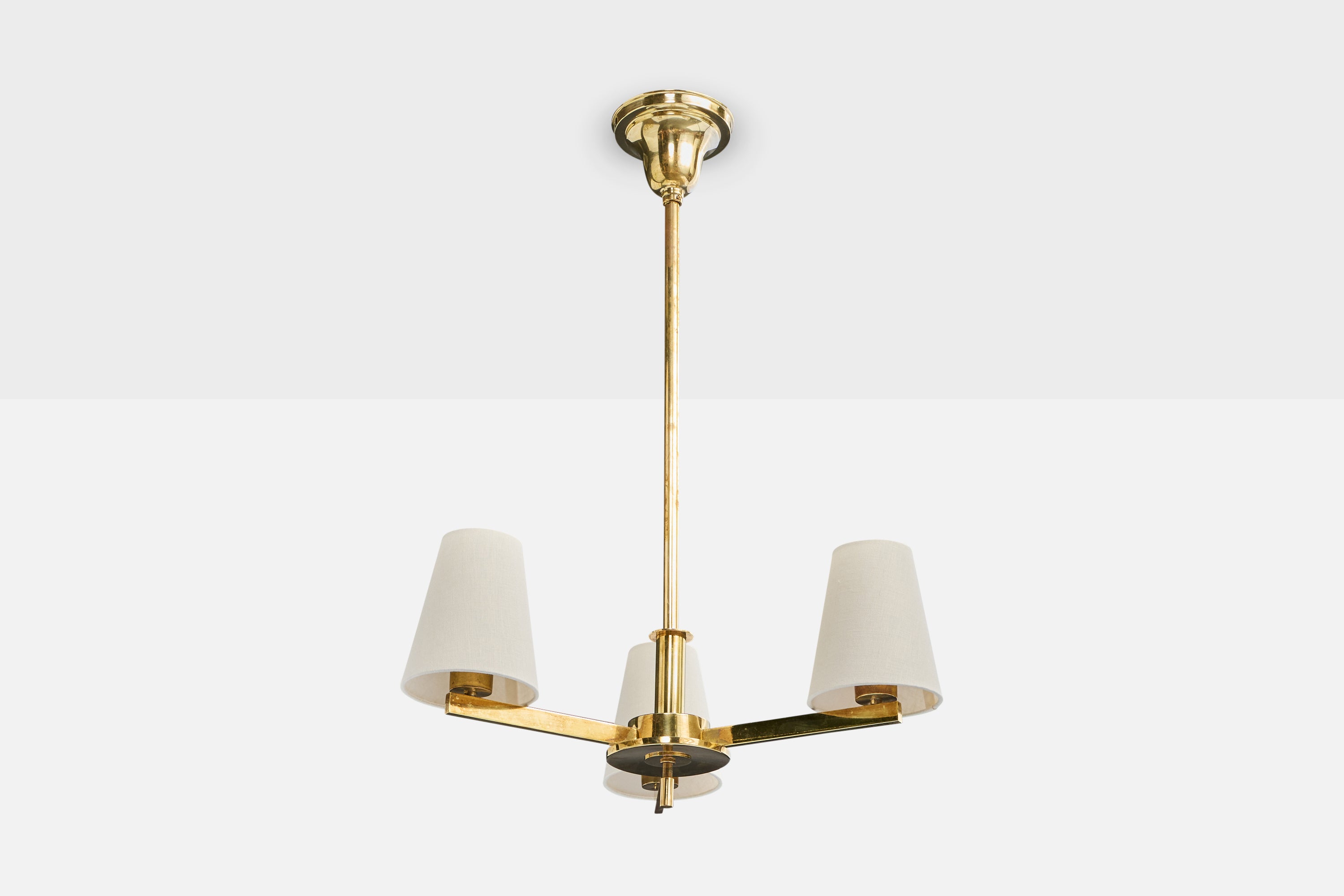 Paavo Tynell, Chandelier, Brass, Fabric, Finland, 1940s For Sale