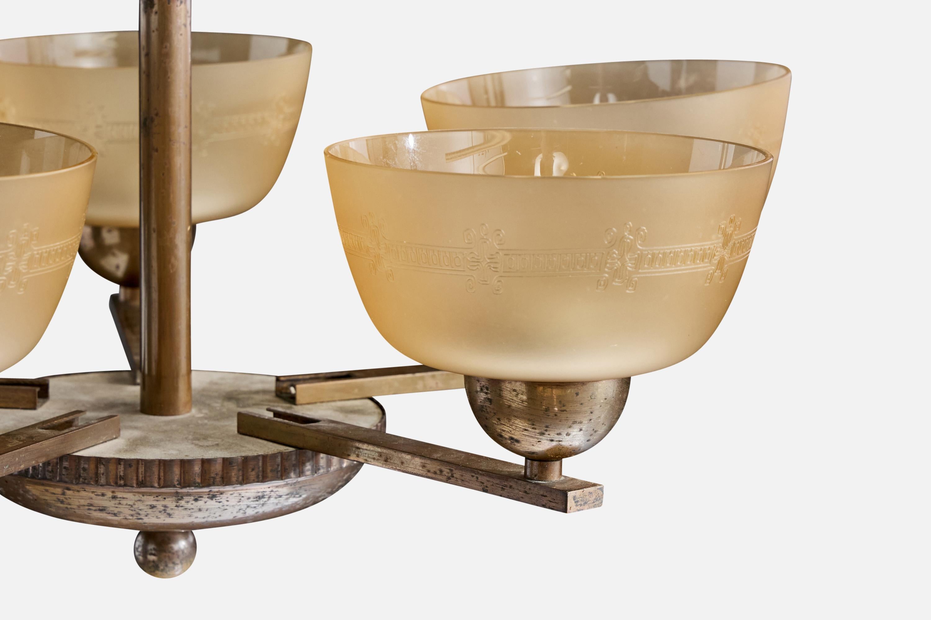 Paavo Tynell, Kronleuchter, Messing, Glas, Finnland, 1930er Jahre (Mitte des 20. Jahrhunderts) im Angebot