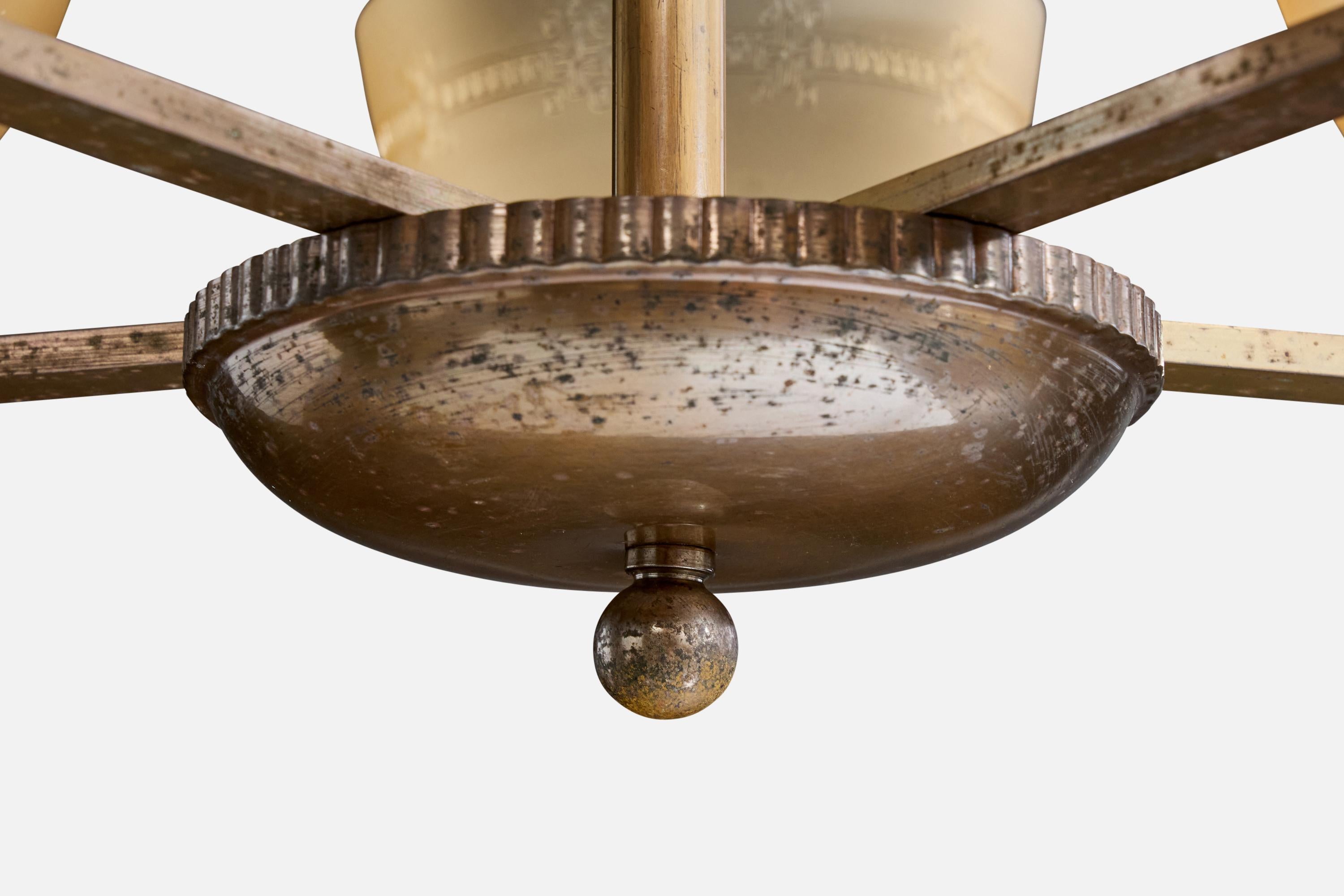 Paavo Tynell, Kronleuchter, Messing, Glas, Finnland, 1930er Jahre im Angebot 1