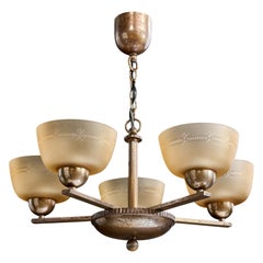 Paavo Tynell, Chandelier, Brass, Glass, Finland, 1930s