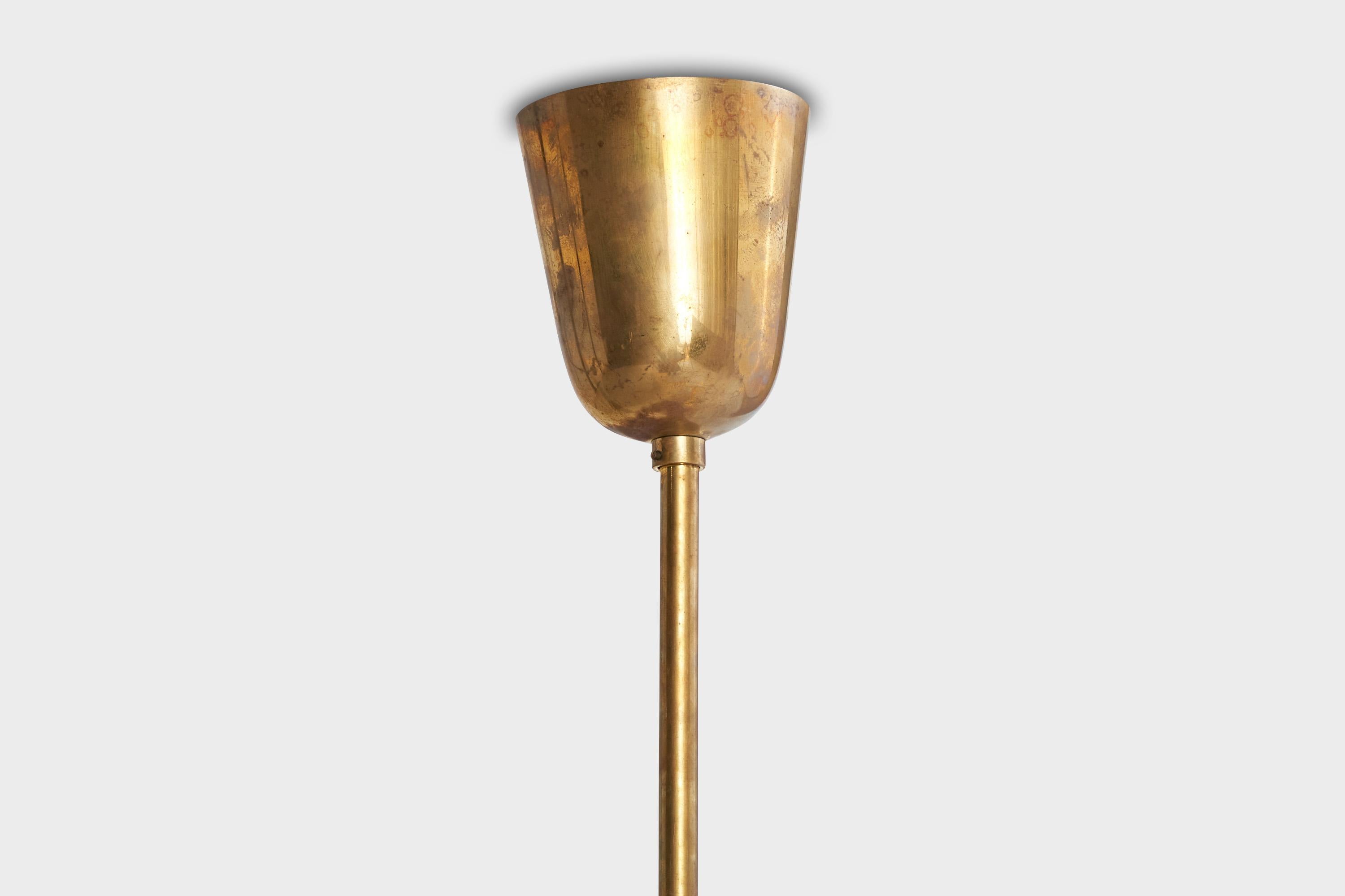 Paavo Tynell, Chandelier, Brass, Glass, Finland, 1940s 5