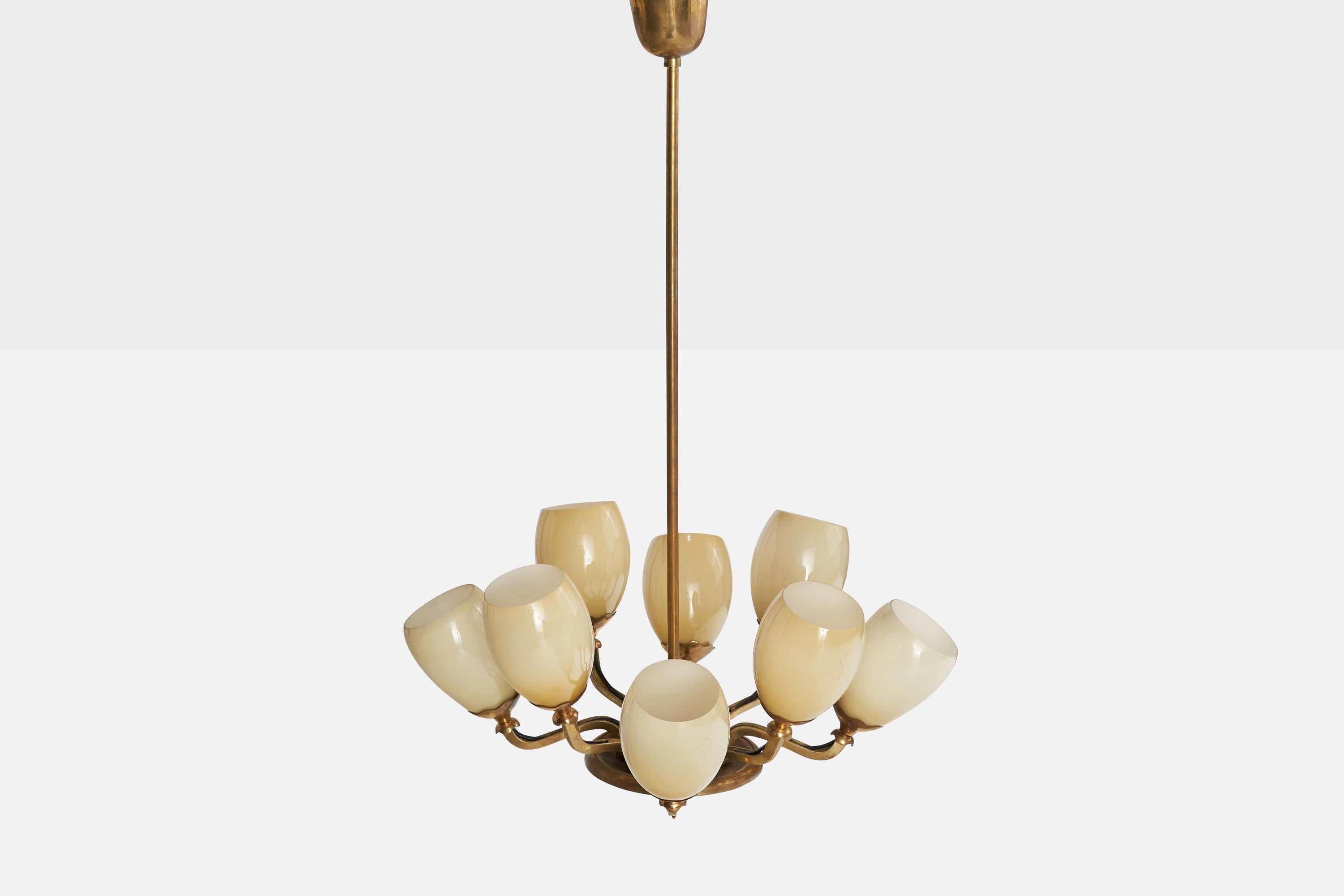 Finnish Paavo Tynell, Chandelier, Brass, Glass, Finland, 1940s