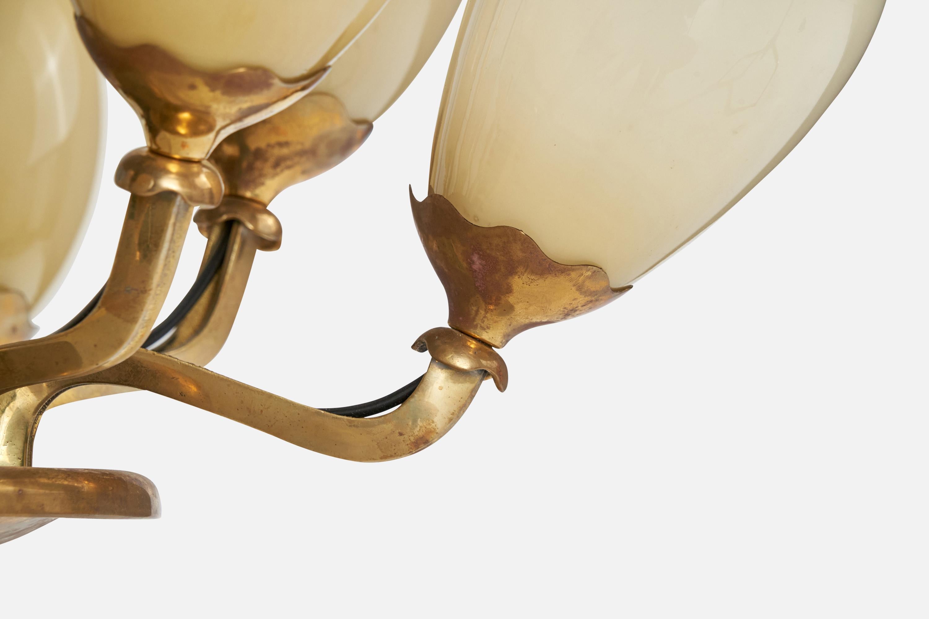 Paavo Tynell, Chandelier, Brass, Glass, Finland, 1940s 2