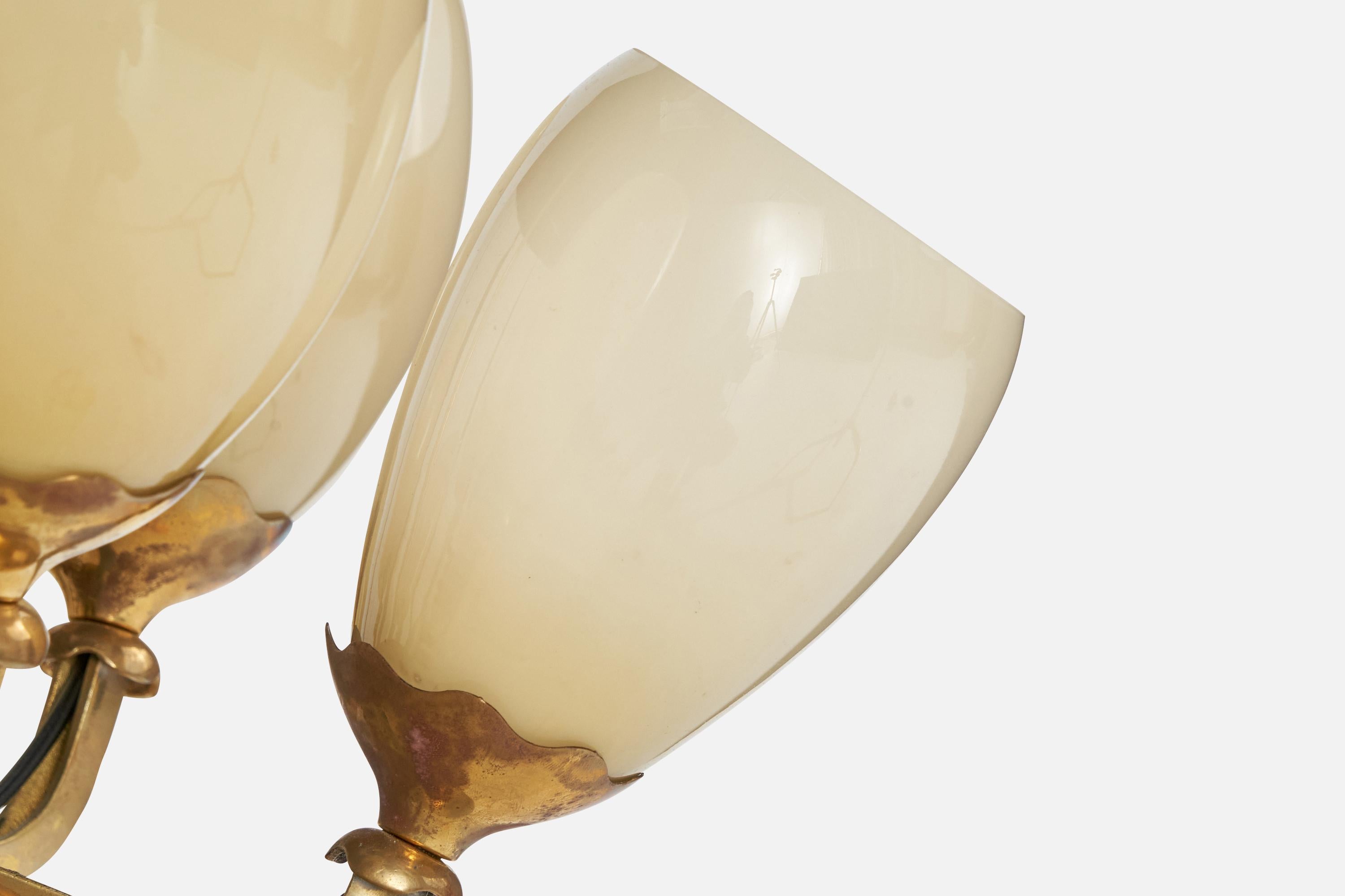 Paavo Tynell, Chandelier, Brass, Glass, Finland, 1940s 3