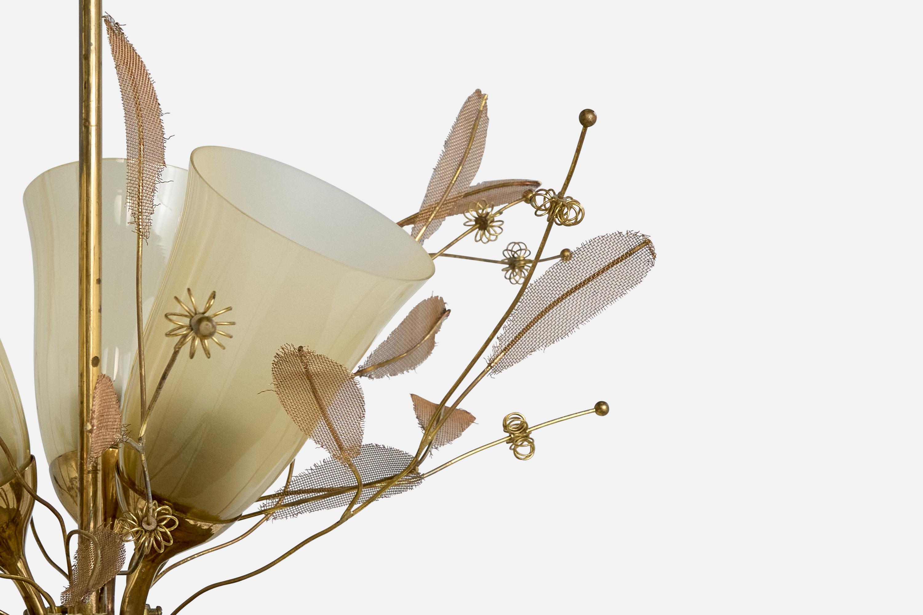 Paavo Tynell, Chandelier, Brass, Glass, Finland, 1950s For Sale 5