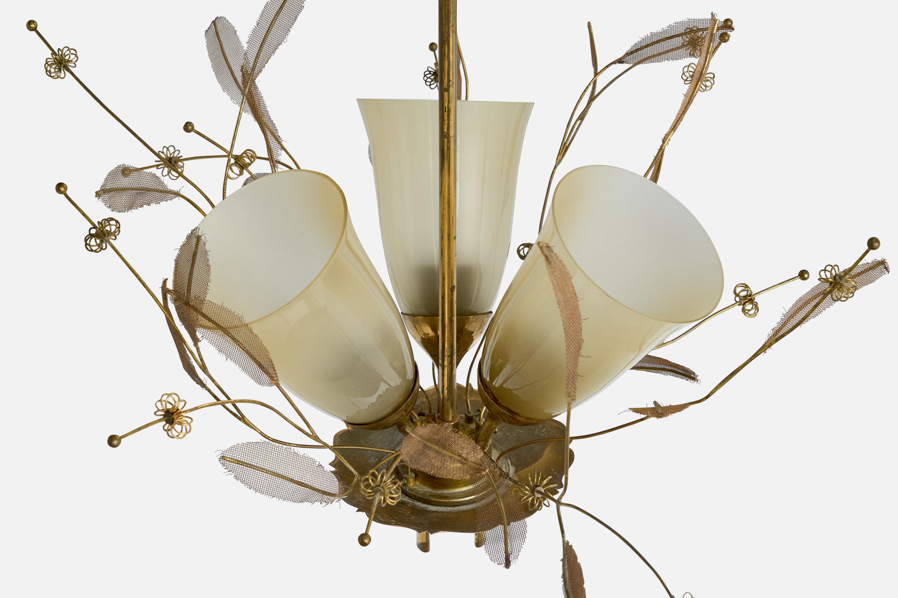 Paavo Tynell, Chandelier, Brass, Glass, Finland, 1950s For Sale 3