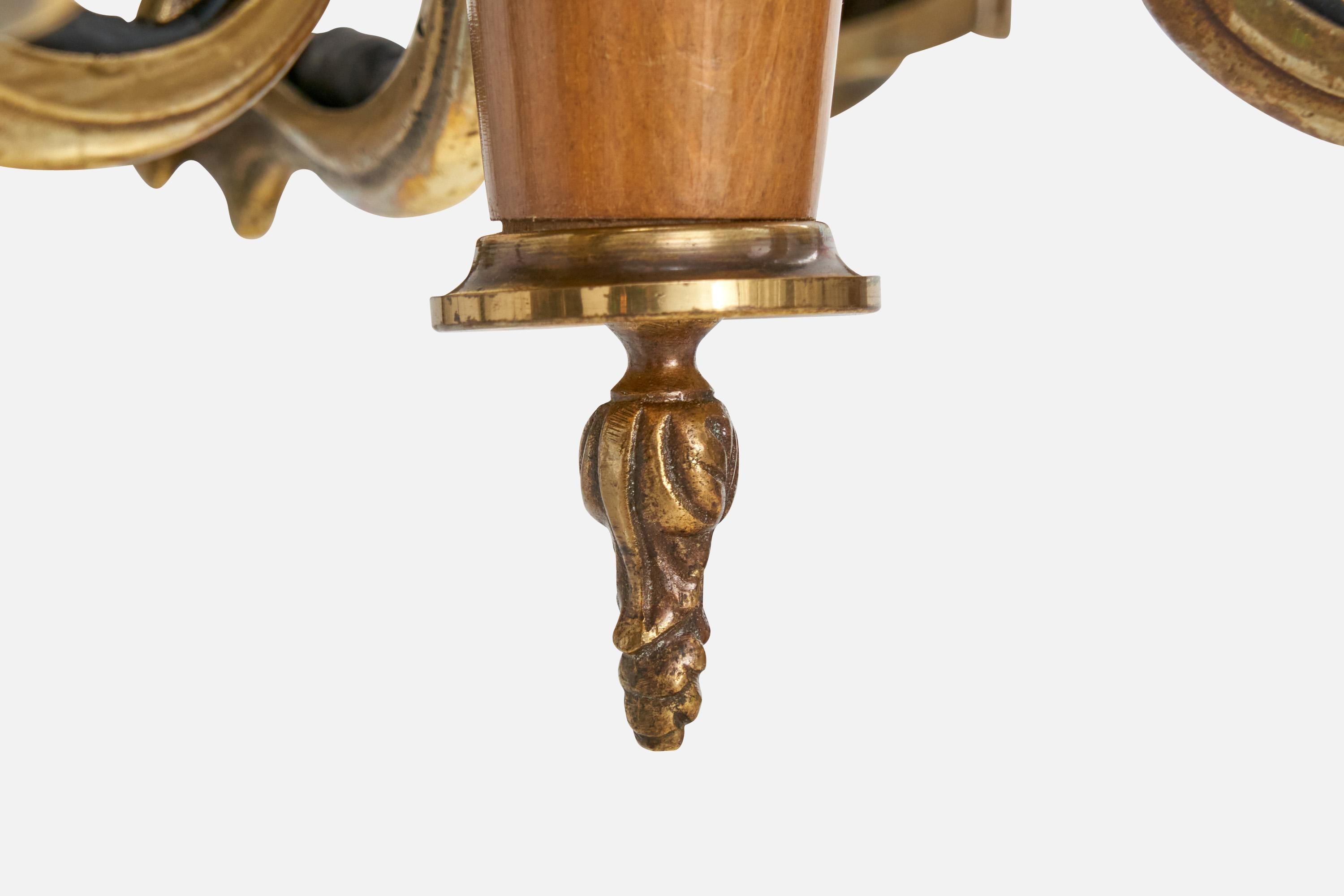 Paavo Tynell, Chandelier, Brass, Wood, Fabric, Finland, 1930s For Sale 5