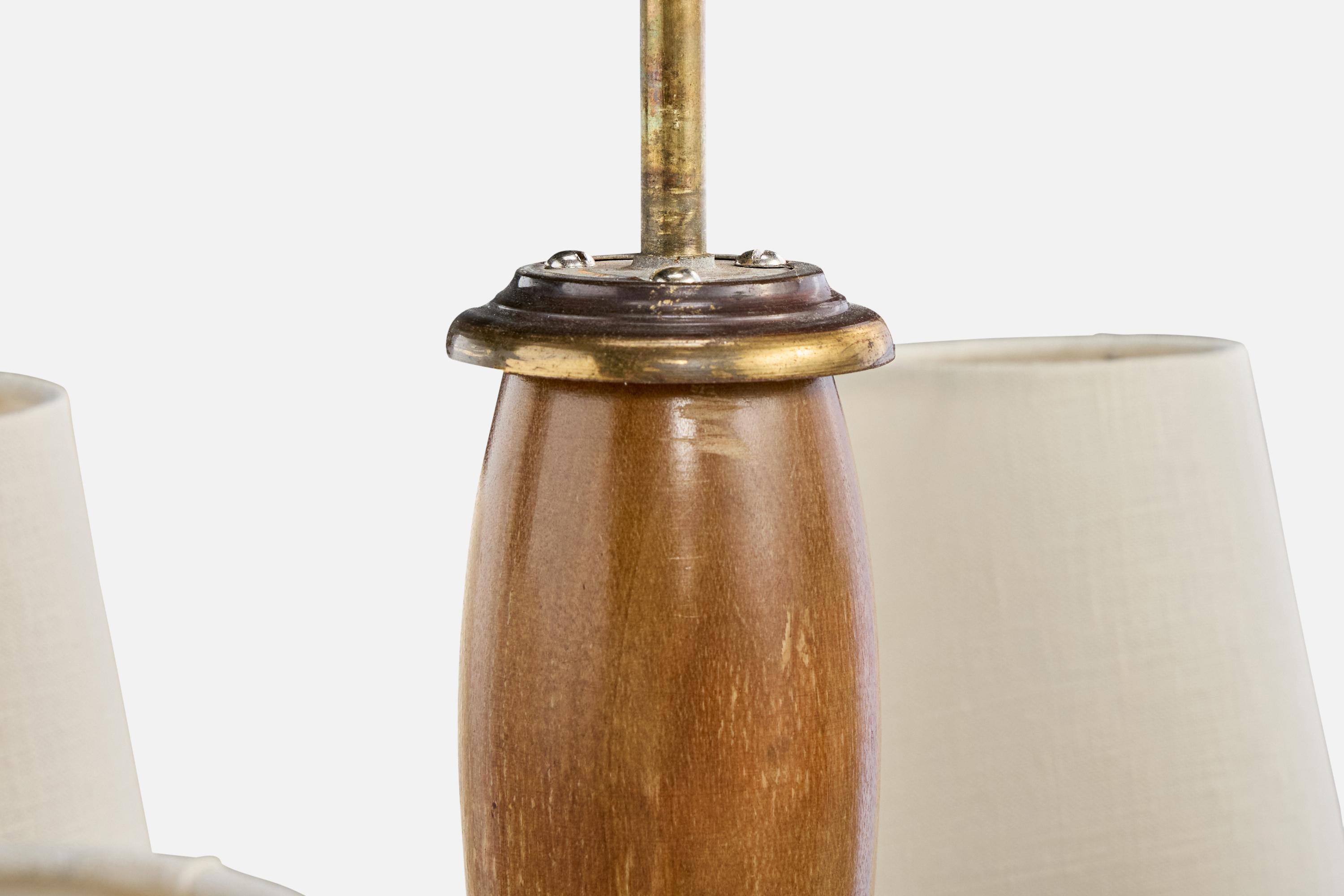 Paavo Tynell, Chandelier, Brass, Wood, Fabric, Finland, 1930s For Sale 5