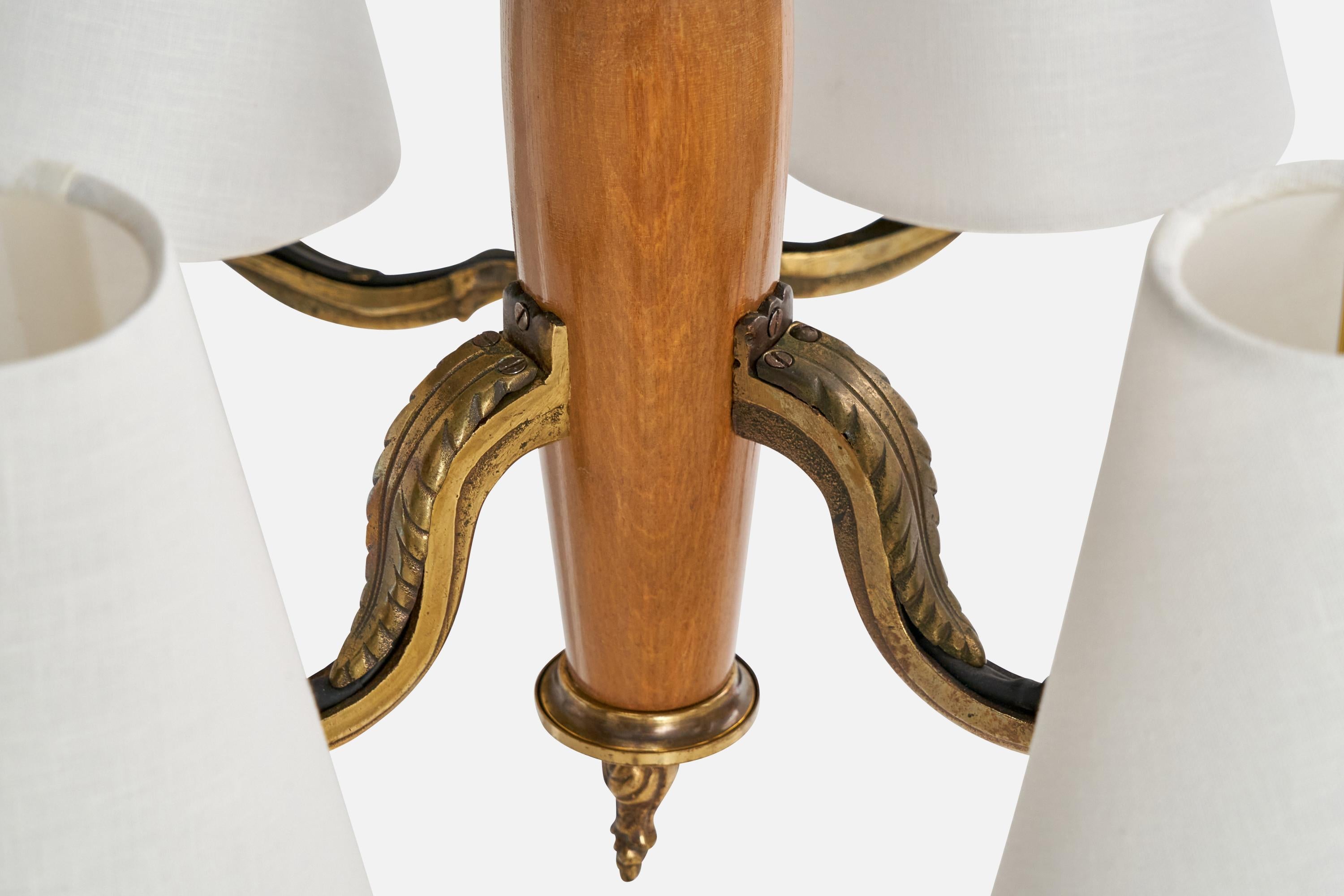 Paavo Tynell, Chandelier, Brass, Wood, Fabric, Finland, 1930s For Sale 6