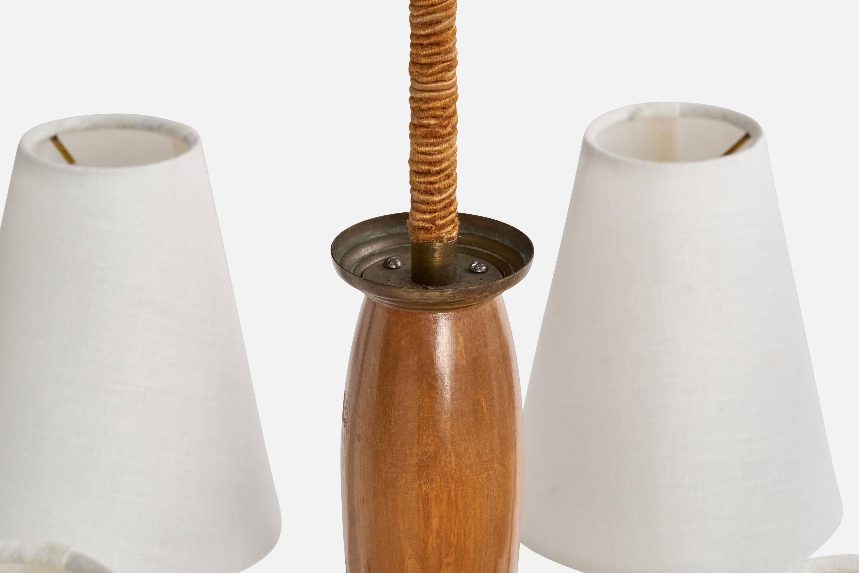 Paavo Tynell, Chandelier, Brass, Wood, Fabric, Finland, 1930s For Sale 7
