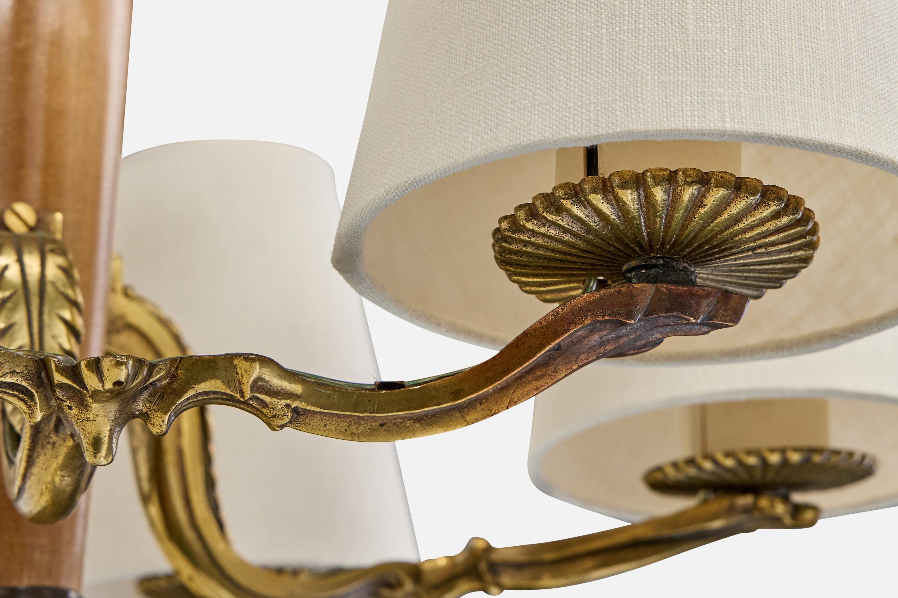 Paavo Tynell, Chandelier, Brass, Wood, Fabric, Finland, 1930s For Sale 2