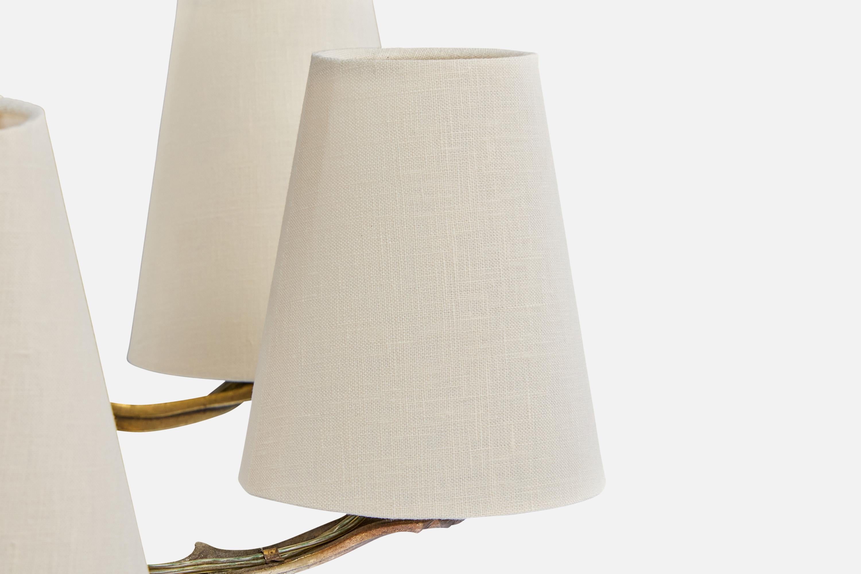 Paavo Tynell, Chandelier, Brass, Wood, Fabric, Finland, 1930s For Sale 3