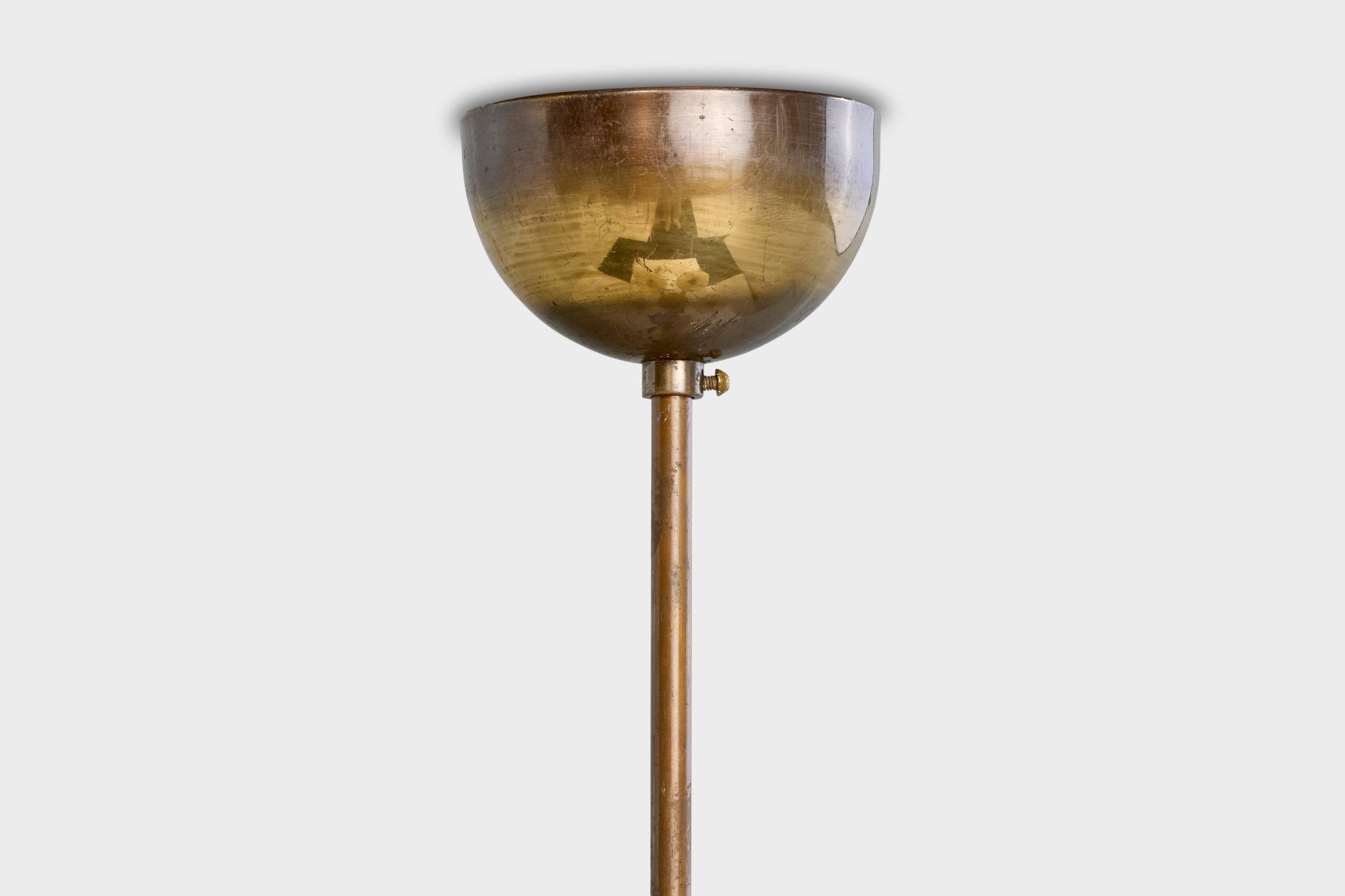 Finnish Paavo Tynell, Chandelier, Brass, Wood, Glass, Finland, 1930s