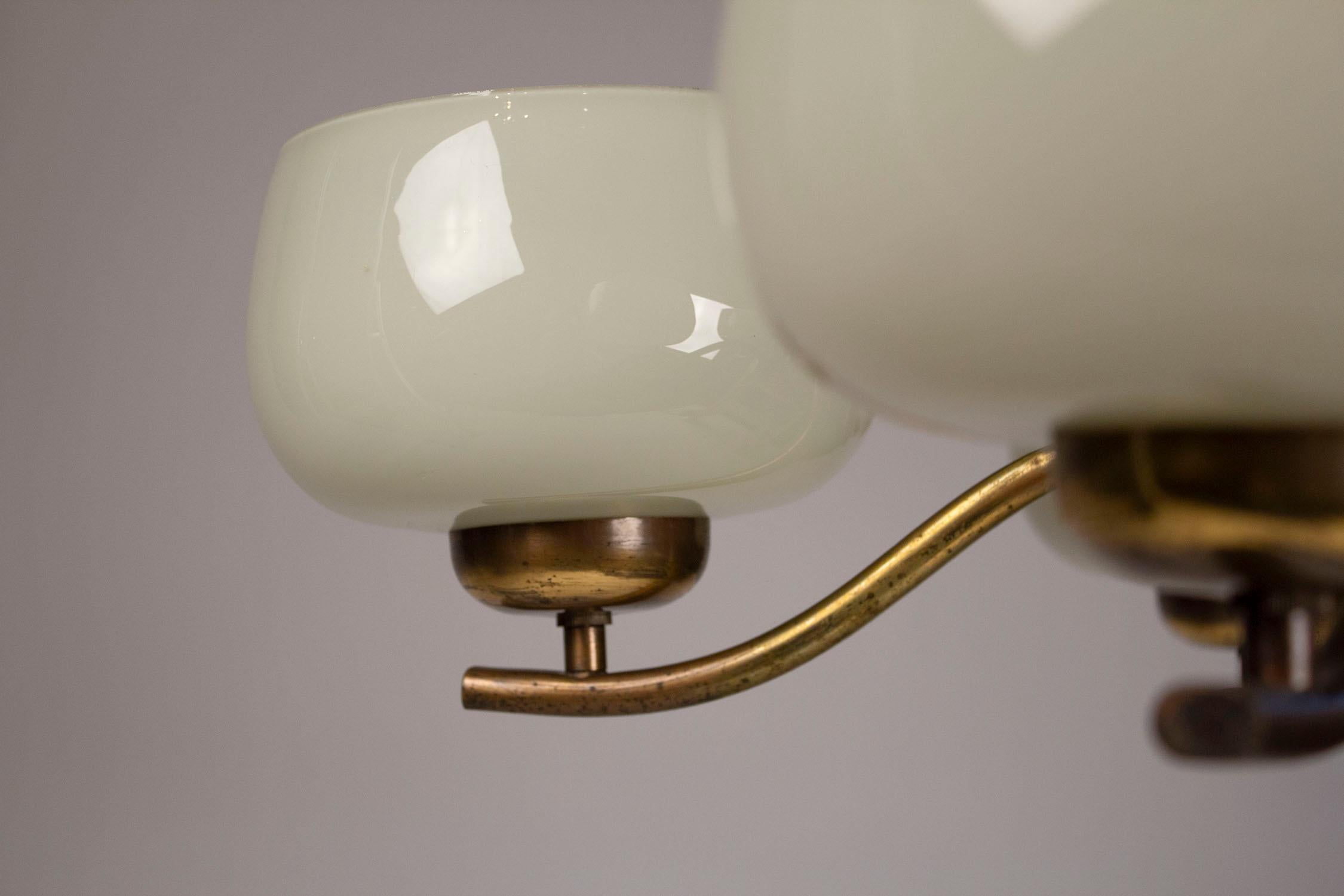 Paavo Tynell Chandelier for Taito Brass & Blown Glass Mid-Century Modern, 1940s 4