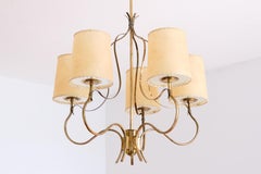 Paavo Tynell Chandelier in Brass and Parchment, Model 9001, Taito Finland, 1940s