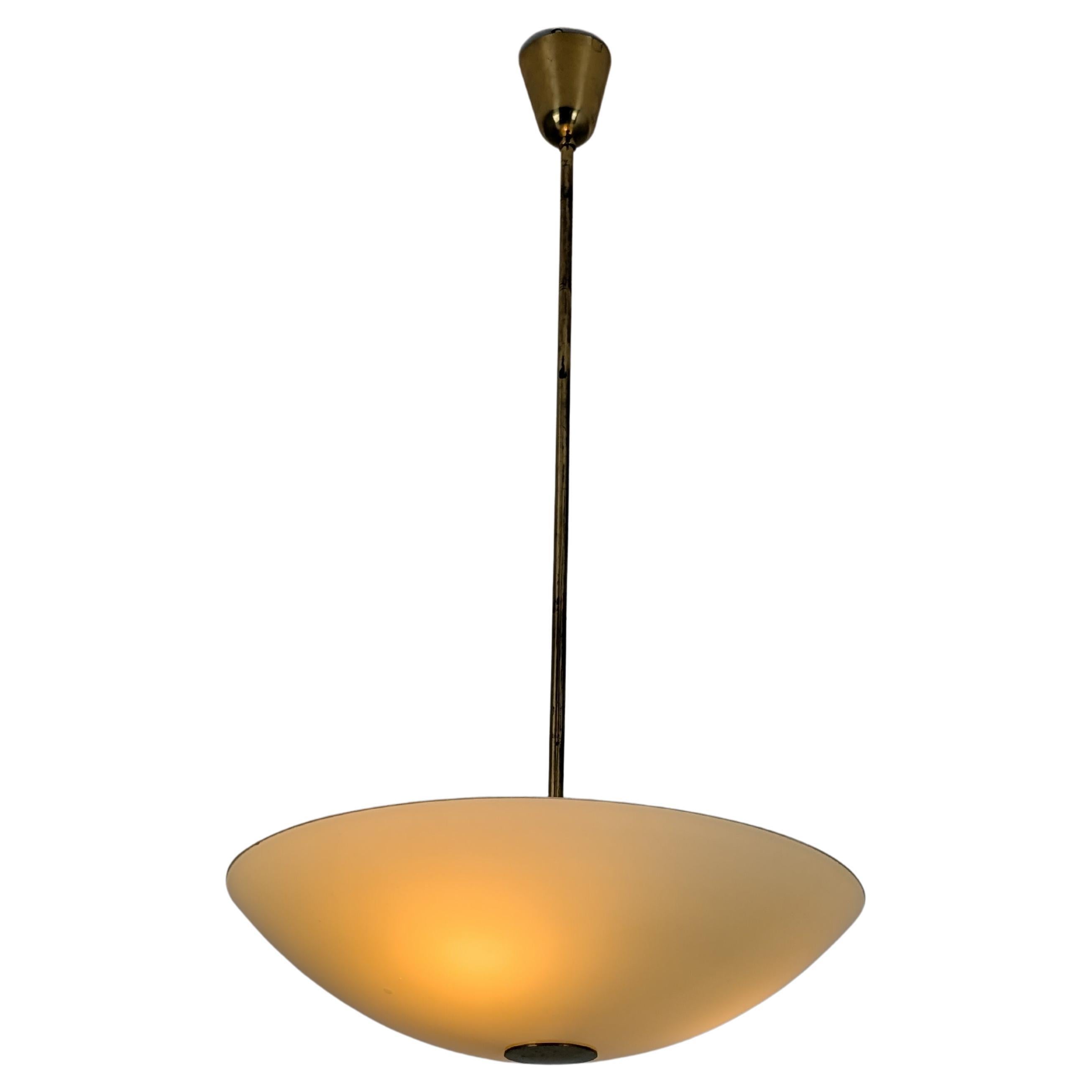 Paavo Tynell Chandelier in Brass 
Glass Model no. 1017, Taito 1950s