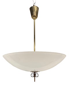 Lampadario Paavo Tynell in ottone e vetro Model No. 1088, Idman anni '50