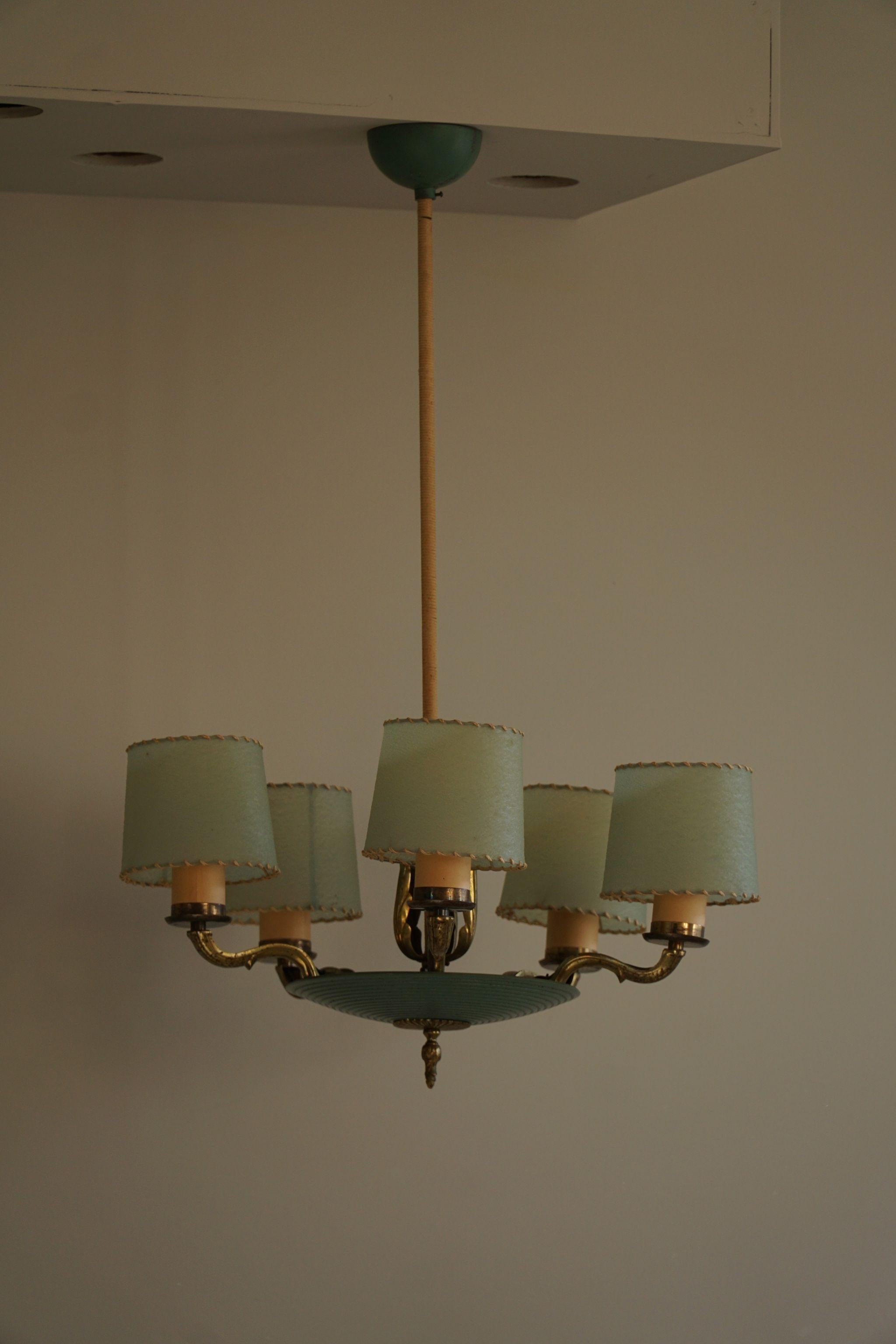Paavo Tynell, Chandelier in Brass & Metal, 1374, Made by Taito OY, 1930s 9