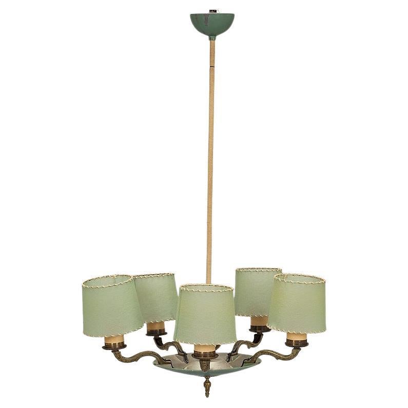 Paavo Tynell, Chandelier in Brass & Metal, 1374, Made by Taito OY, 1930s