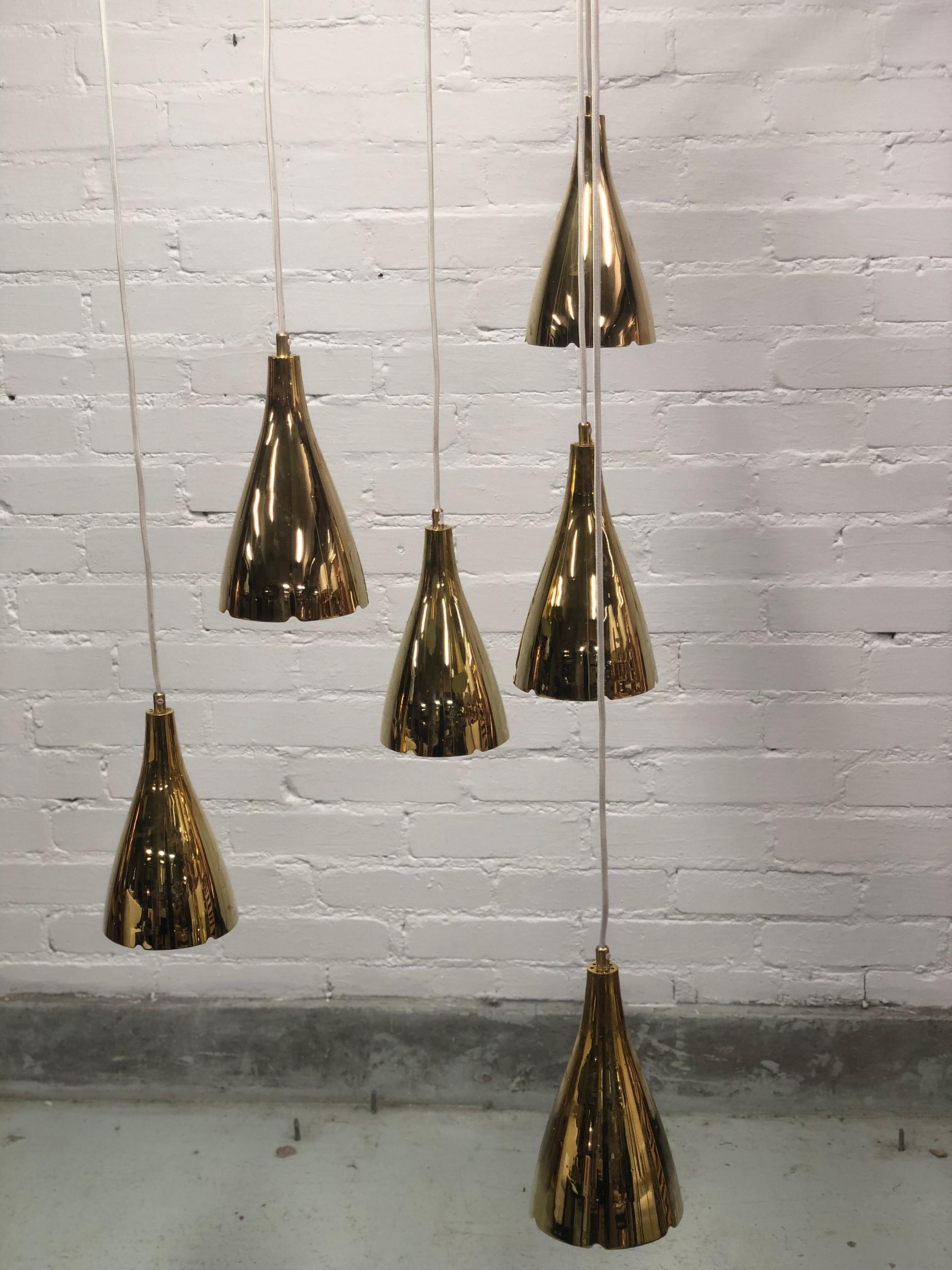 Mid-Century Modern Paavo Tynell Chandelier Model 1994/6, In Brass, Taito Oy For Sale