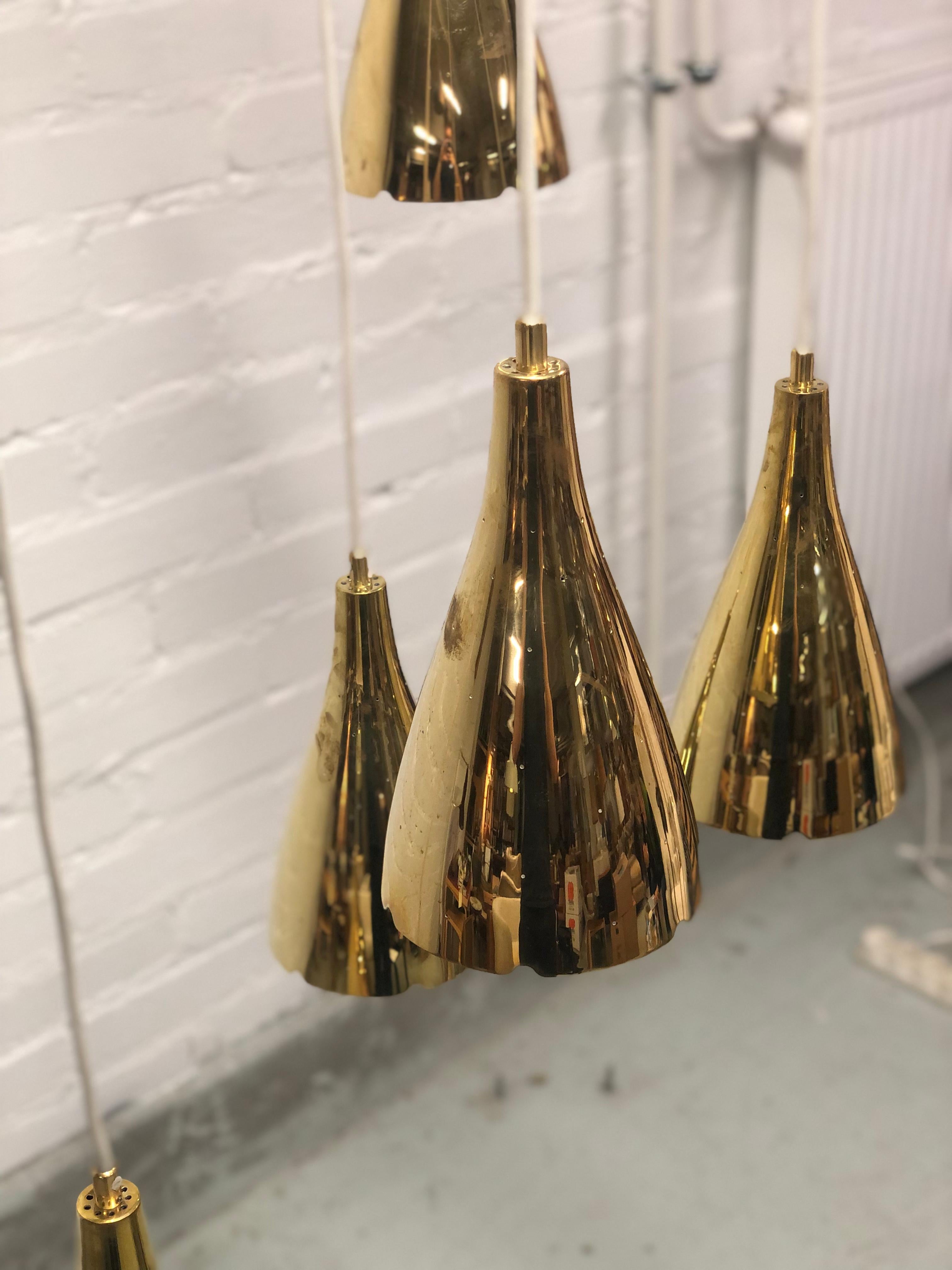 Paavo Tynell Chandelier Model 1994/6, In Brass, Taito Oy For Sale 1
