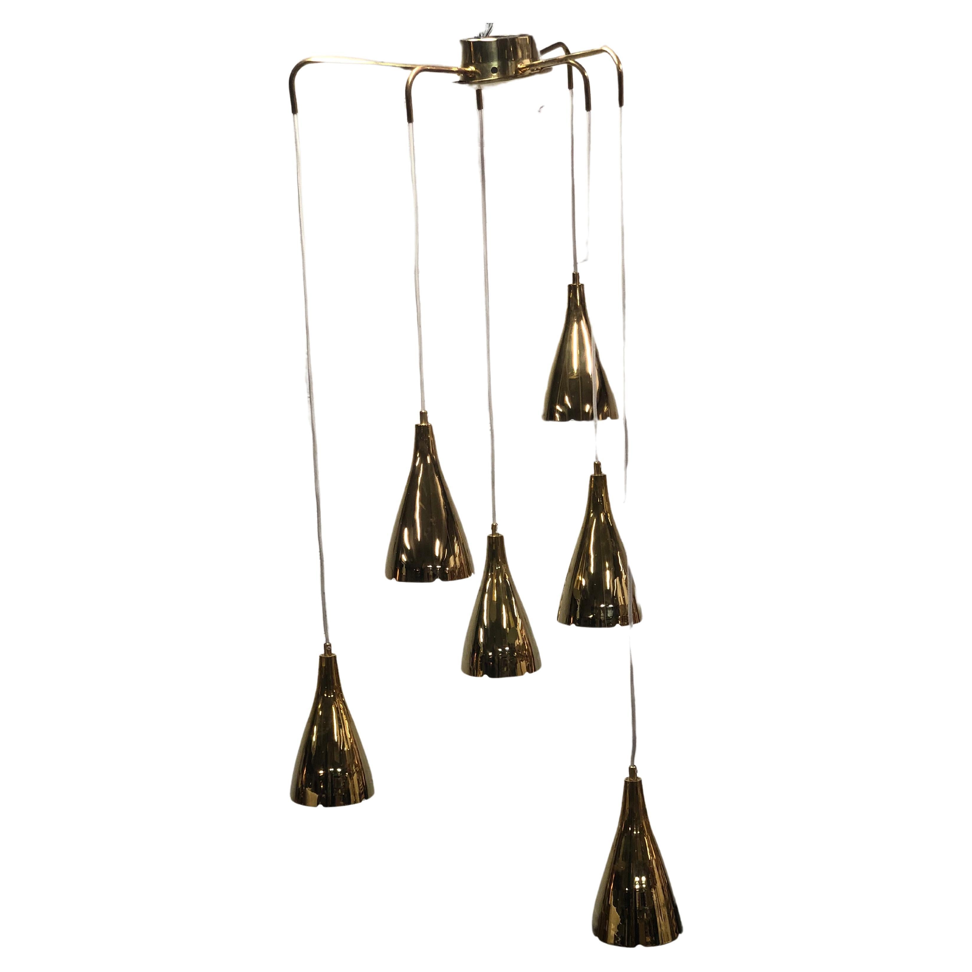 Paavo Tynell Chandelier Model 1994/6, In Brass, Taito Oy For Sale