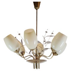 Paavo Tynell Chandelier Model 9209/6 in Brass and Opal Glass