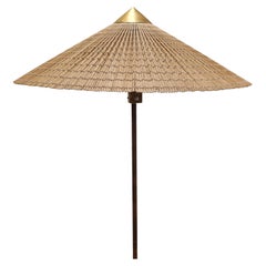 Paavo Tynell Chinese Hat Floor Lamp 9602 in Brass and Rattan, Taito 1940s