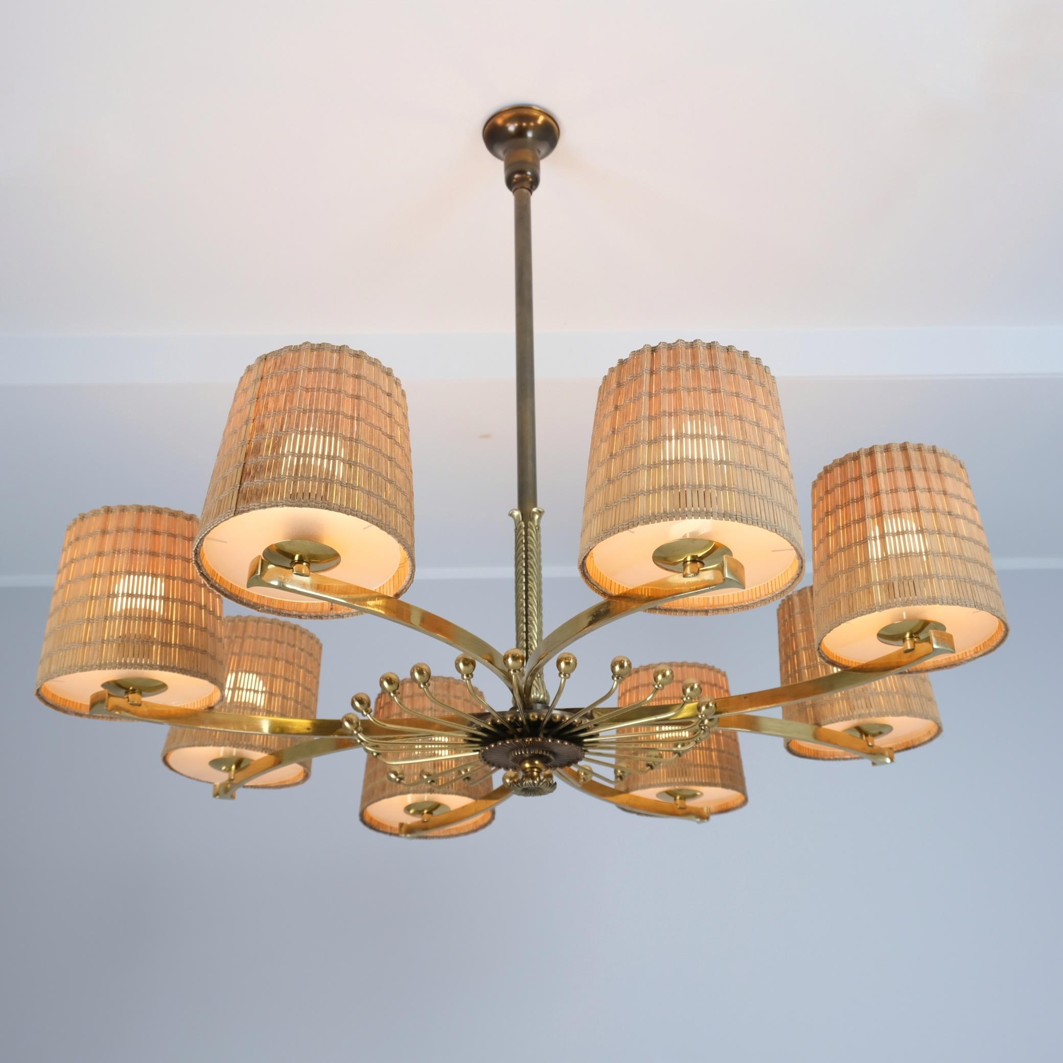 Lampada da soffitto su commissione di Paavo Tynell, ottone, bronzo e pergamena, Taito 1930 in vendita 9
