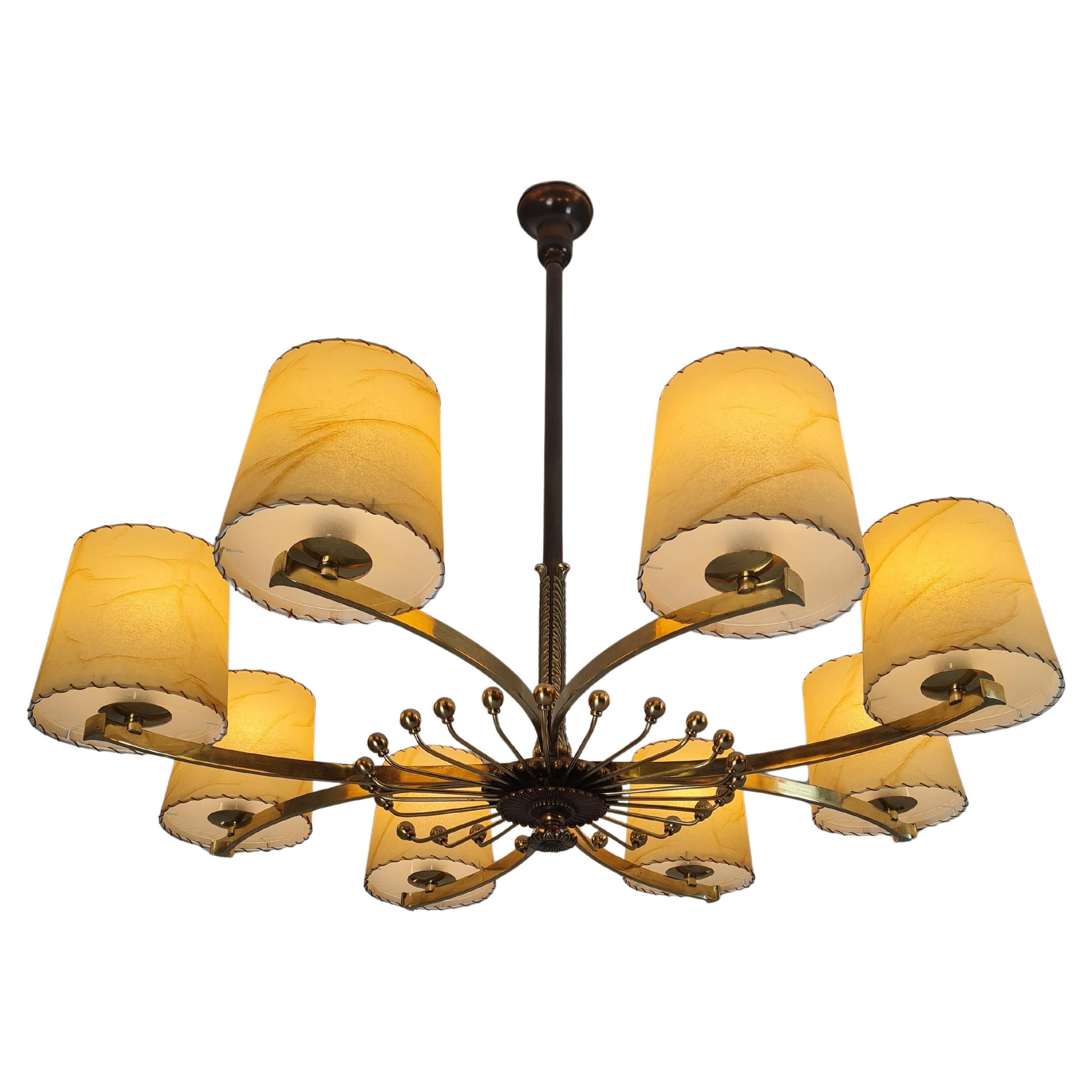 Paavo Tynell Commissioned Ceiling Lamp, Brass, Bronze & Parchment, Taito 1930s