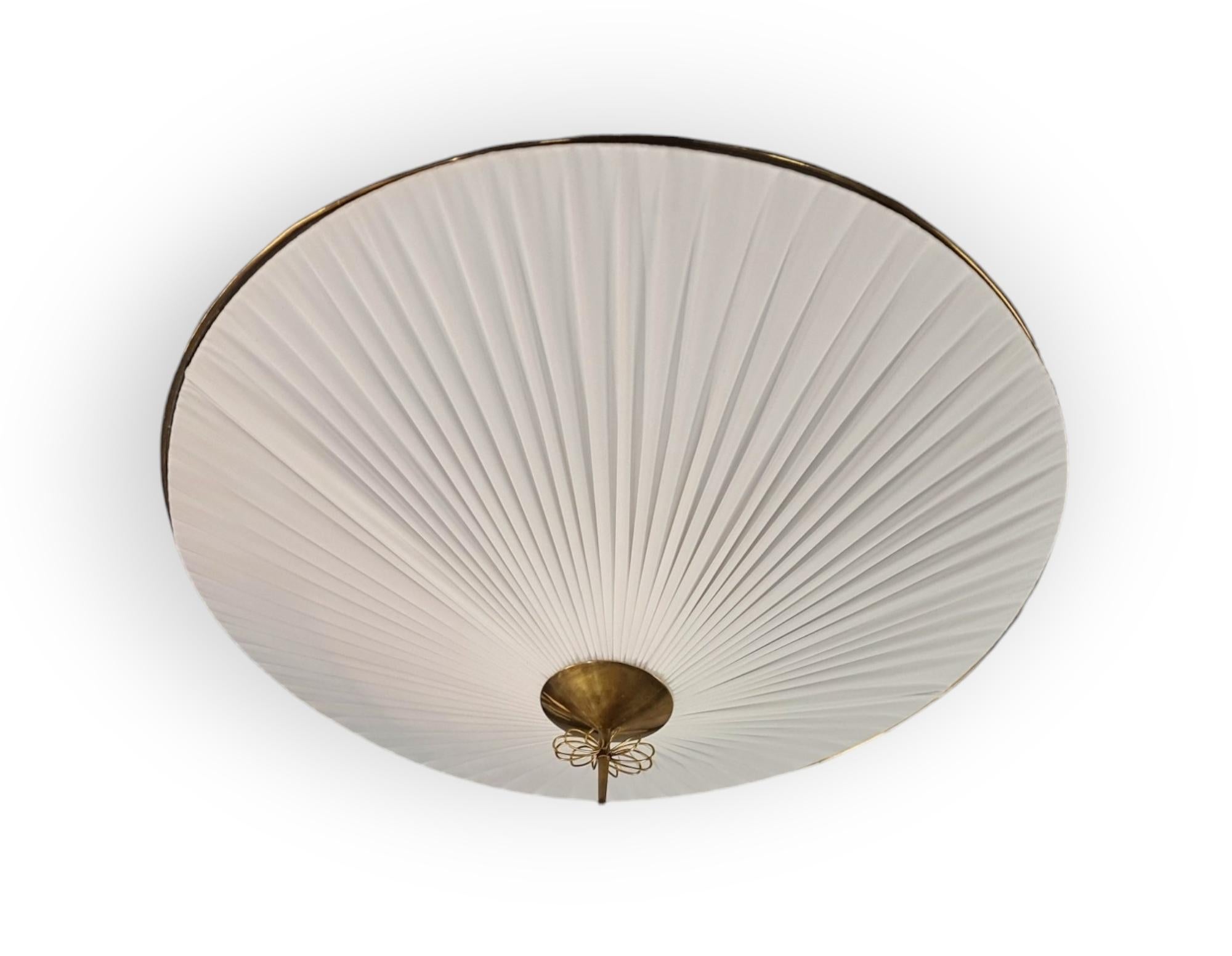 Monumental Paavo Tynell Commissioned Ceiling Lamp, In Brass and Fabric, Taito Oy For Sale 6