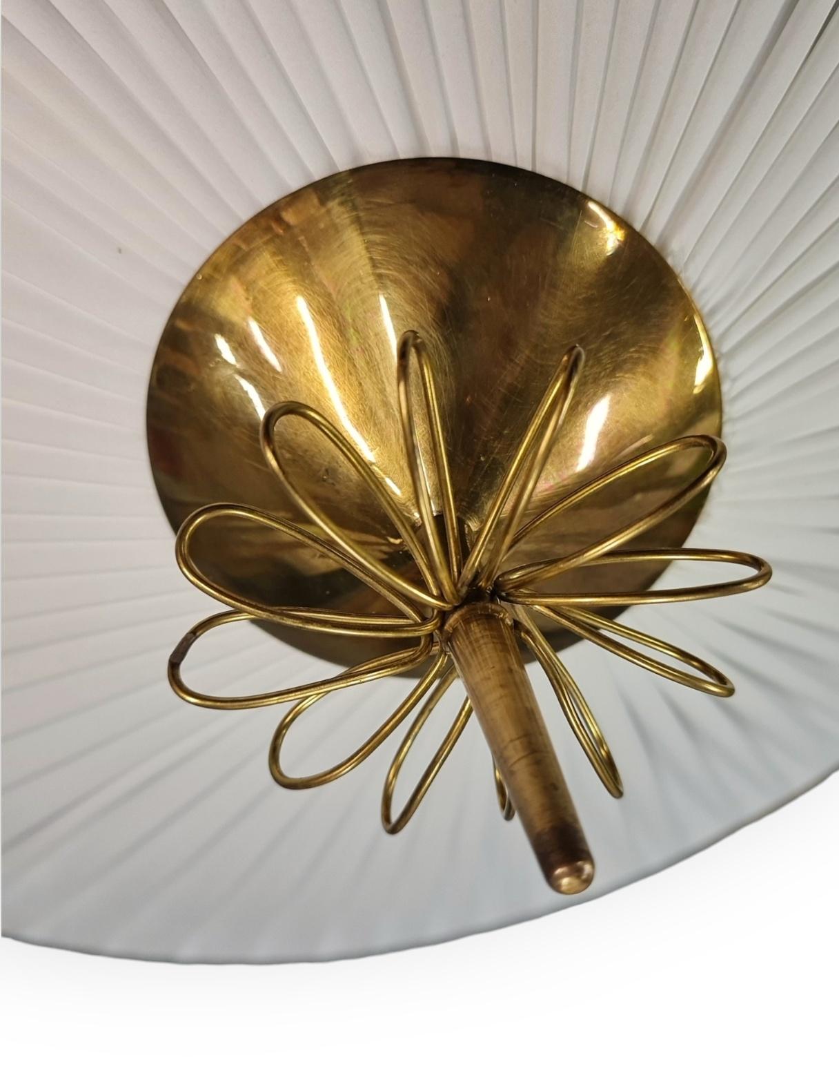 Monumental Paavo Tynell Commissioned Ceiling Lamp, In Brass and Fabric, Taito Oy For Sale 8